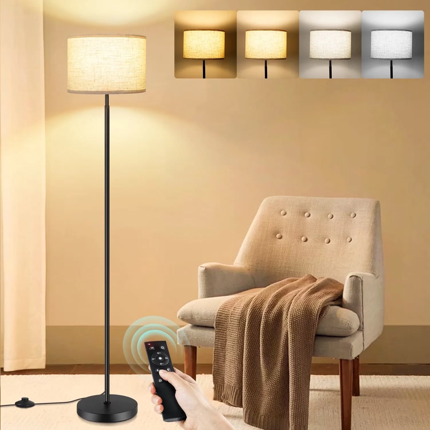 Floor Lamp Quality with LED, Dimmable, Standard Lamps - Bamboo 63" for Living Room Model AD35B4