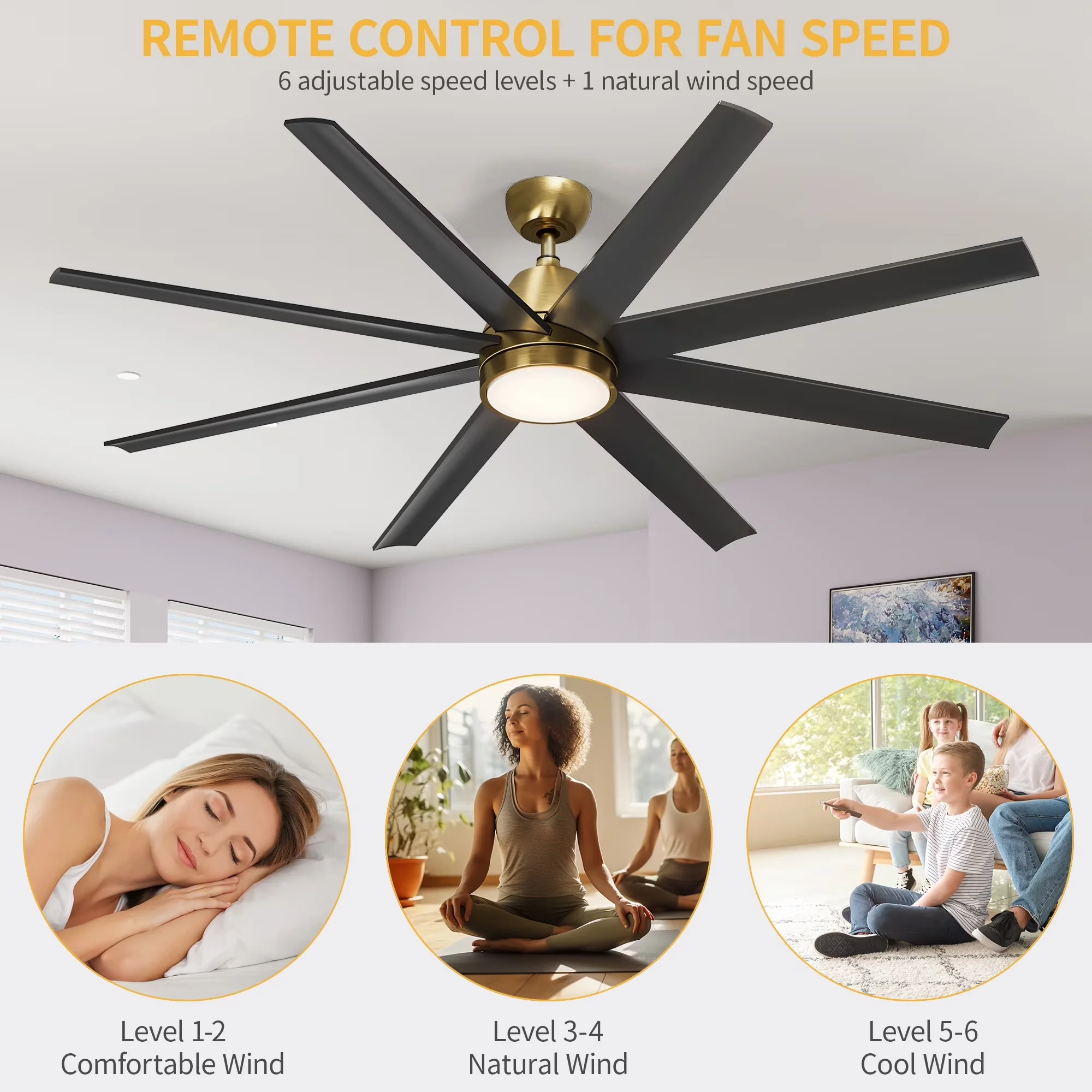 Classic Ceiling Fan with LED, Dimmable, Modern - Black Blade - Standard Series Model 28972D