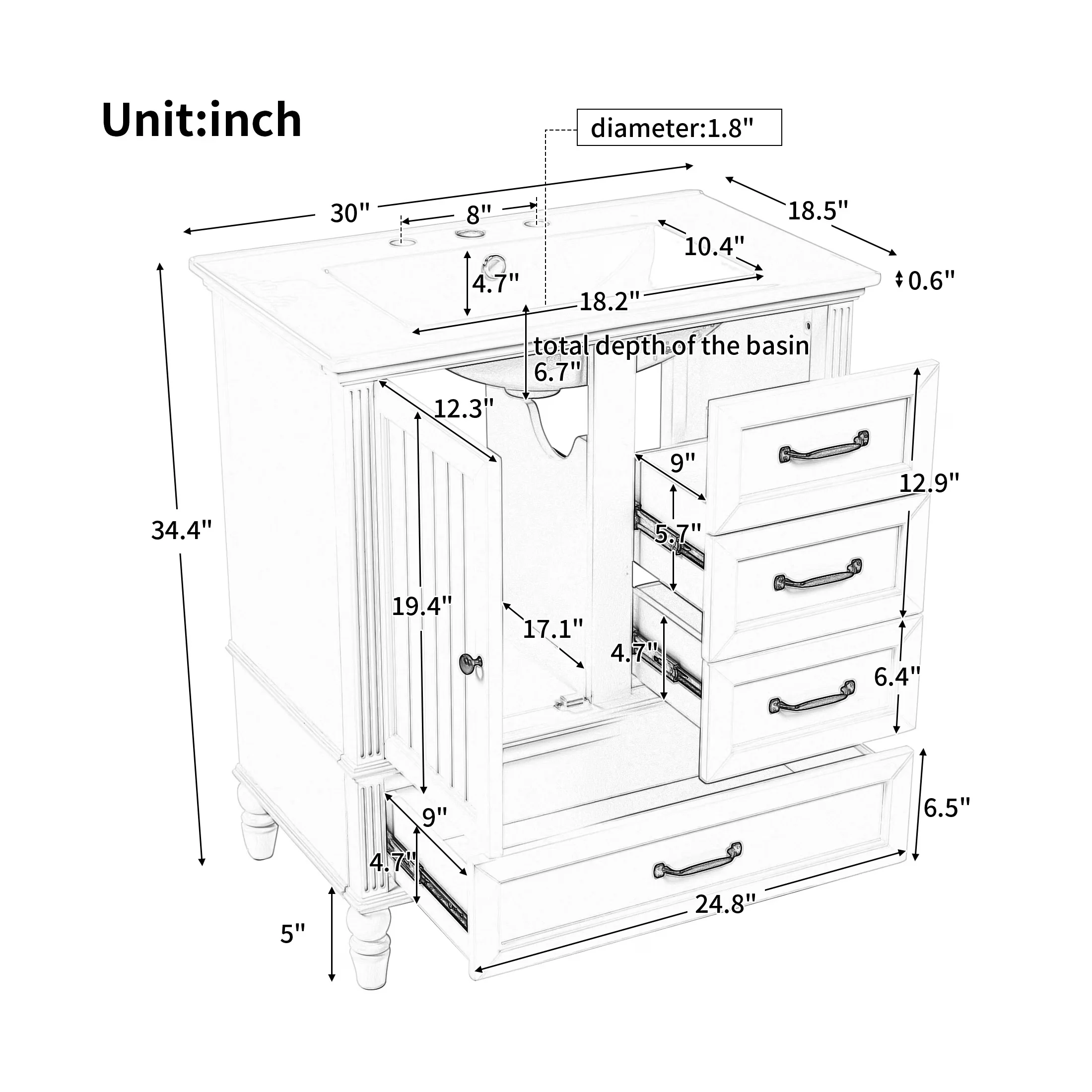 Efficient Bathroom Renovation with Solid Wood Legs, Cabinet, Ceramic Sink - Model DA6D3D