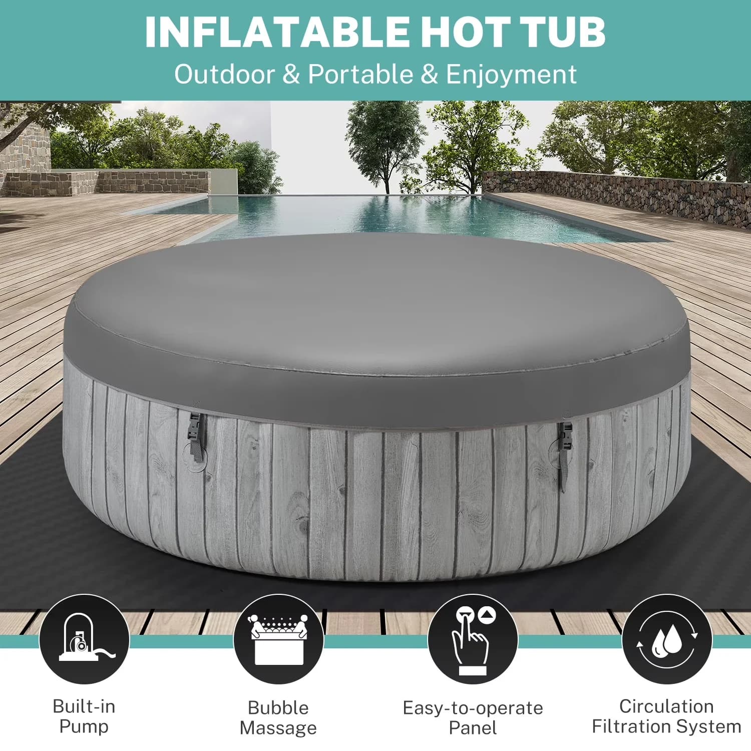 Essential Hot Tub with Inflatable, 6-8 Person Portable, Max 104℉ - Residential Grade Model BBE904