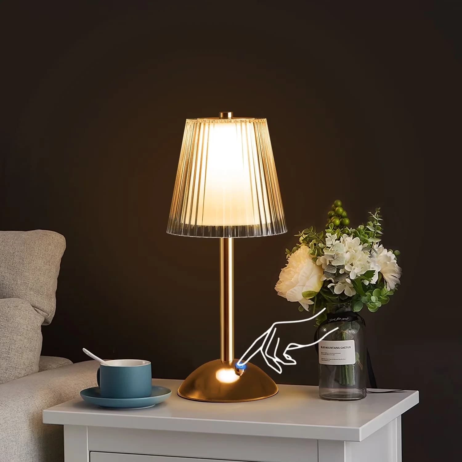 Lamp Compact with LED, Battery, Usb Port - Bronze Metal Crystal - Heavy Duty Model 51D3B0