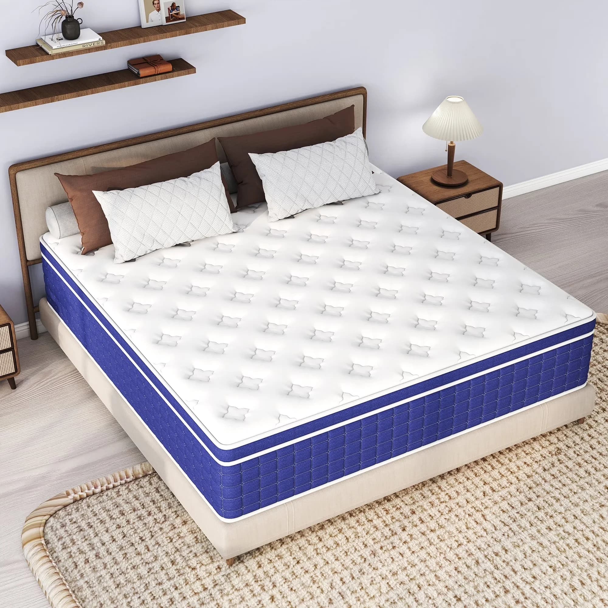 Durable Mattresses Accessory with Hypoallergenic, Breathable Construction - Blue Gel Memory Foam, High-Density Foam, 3D Knitted Fabric Model 4FD0BC