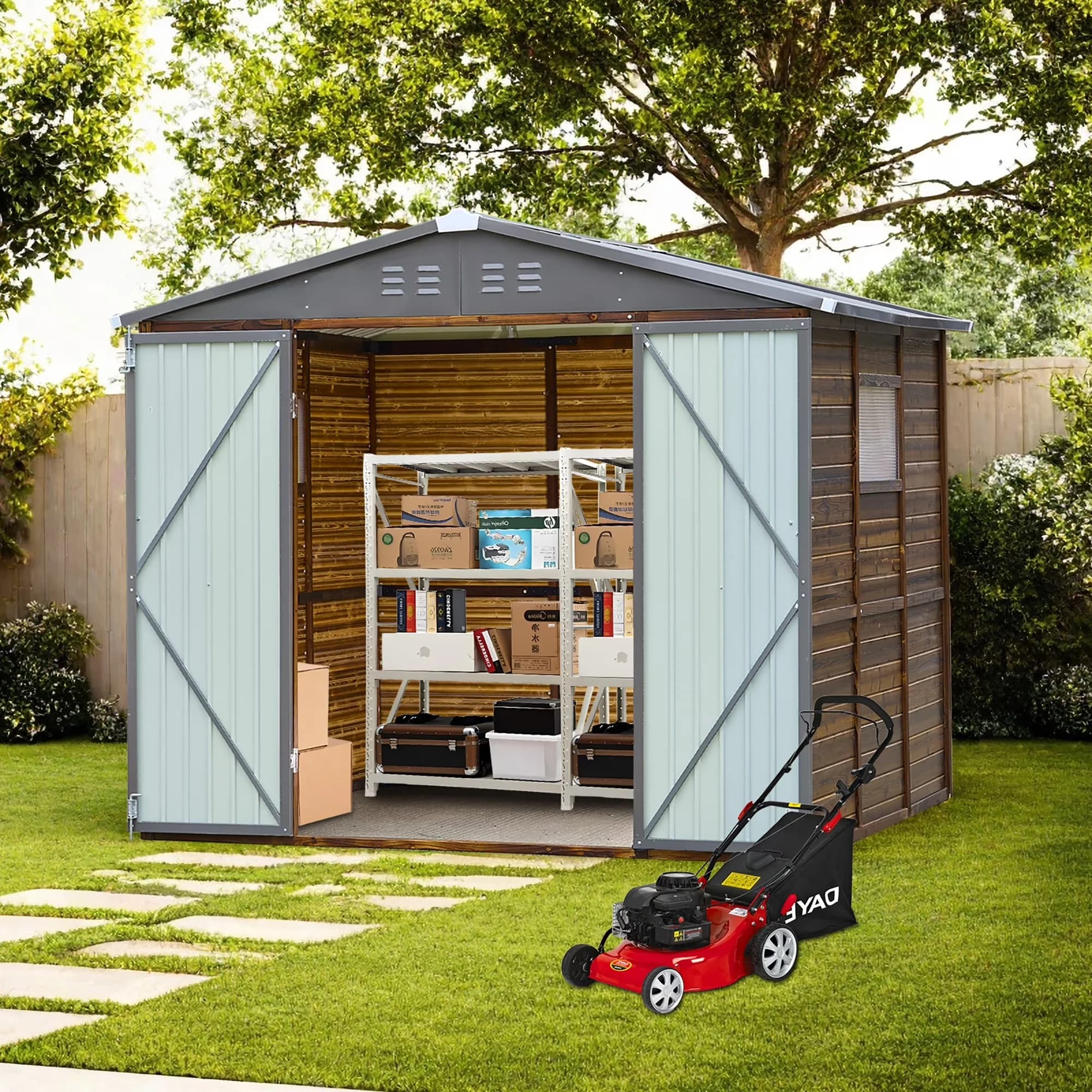 Durable Shed with Lockable Door, Waterproof, Uv Resistant - Wood, Metal Multicolor Model 9DDFCD