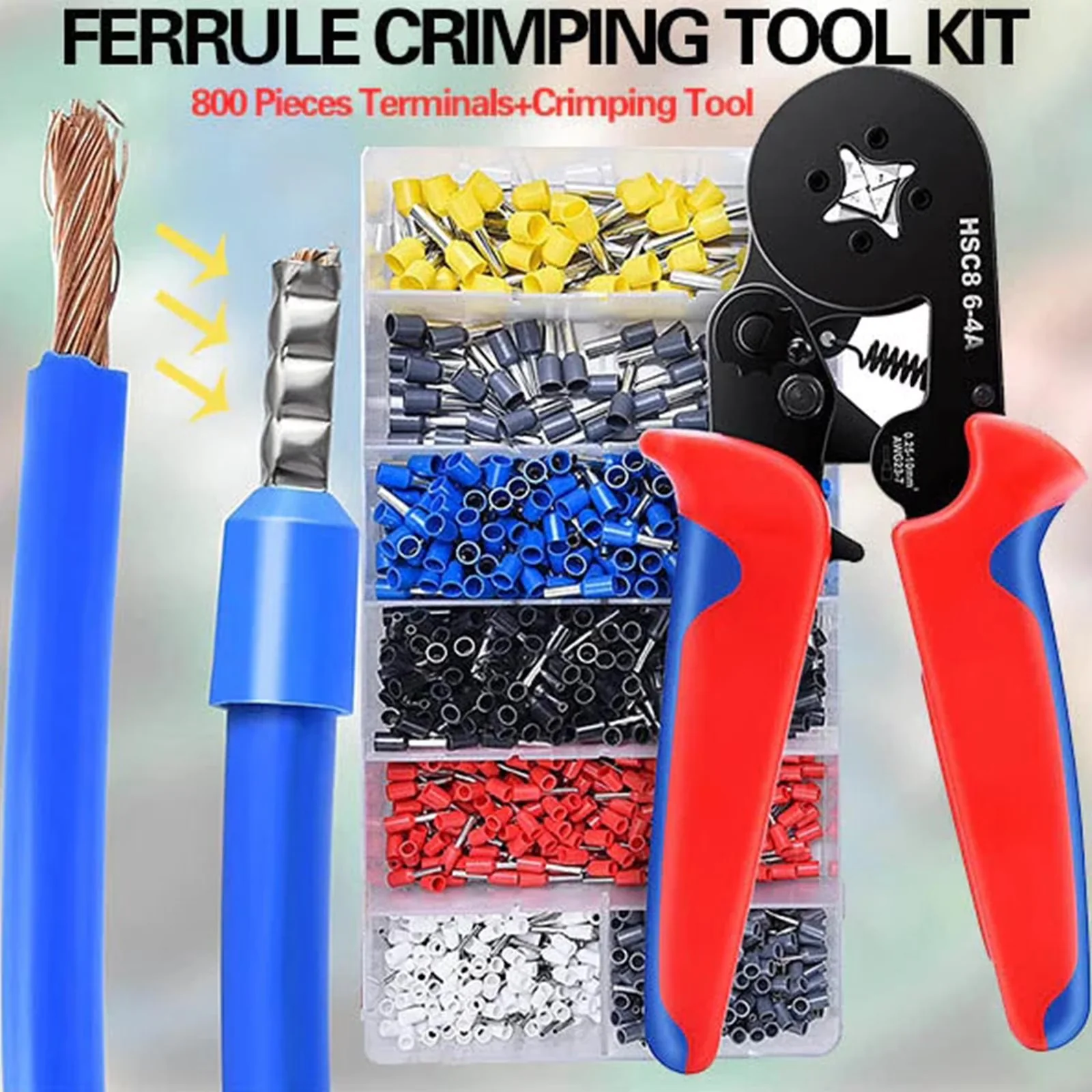 Quality Hand Tool Set with Adjustable, Precision, Ferrule Crimping Kit - Red 10 x 6 x 3 cm Model 01EF57