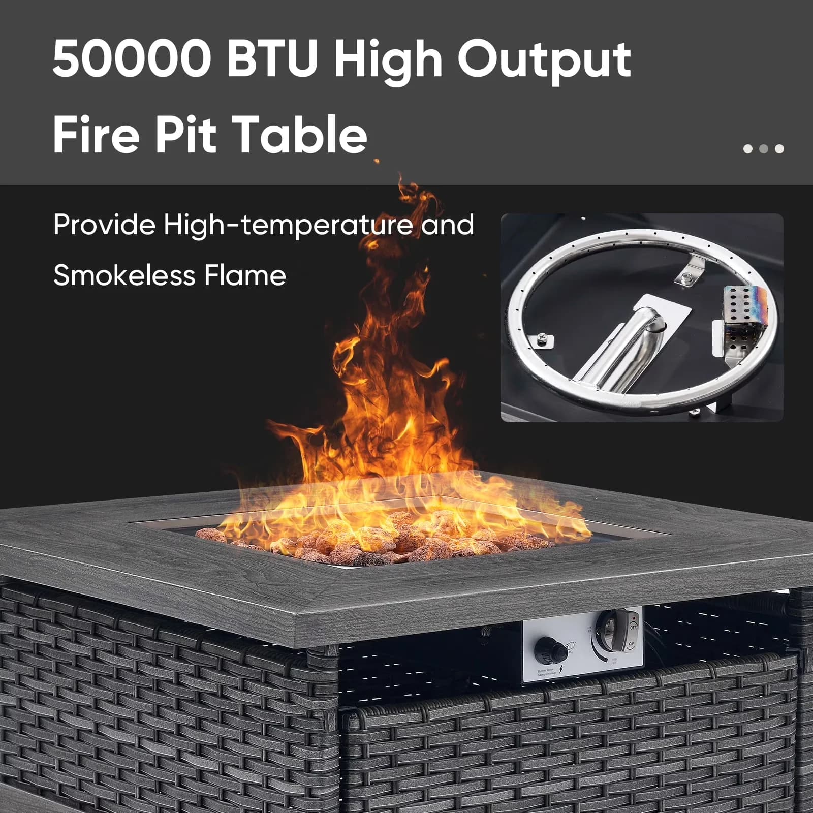 Outdoor Heating Classic with 50000 BTU, Rust Resistant, Lava Rocks - Gray Steel Model 0E67BA