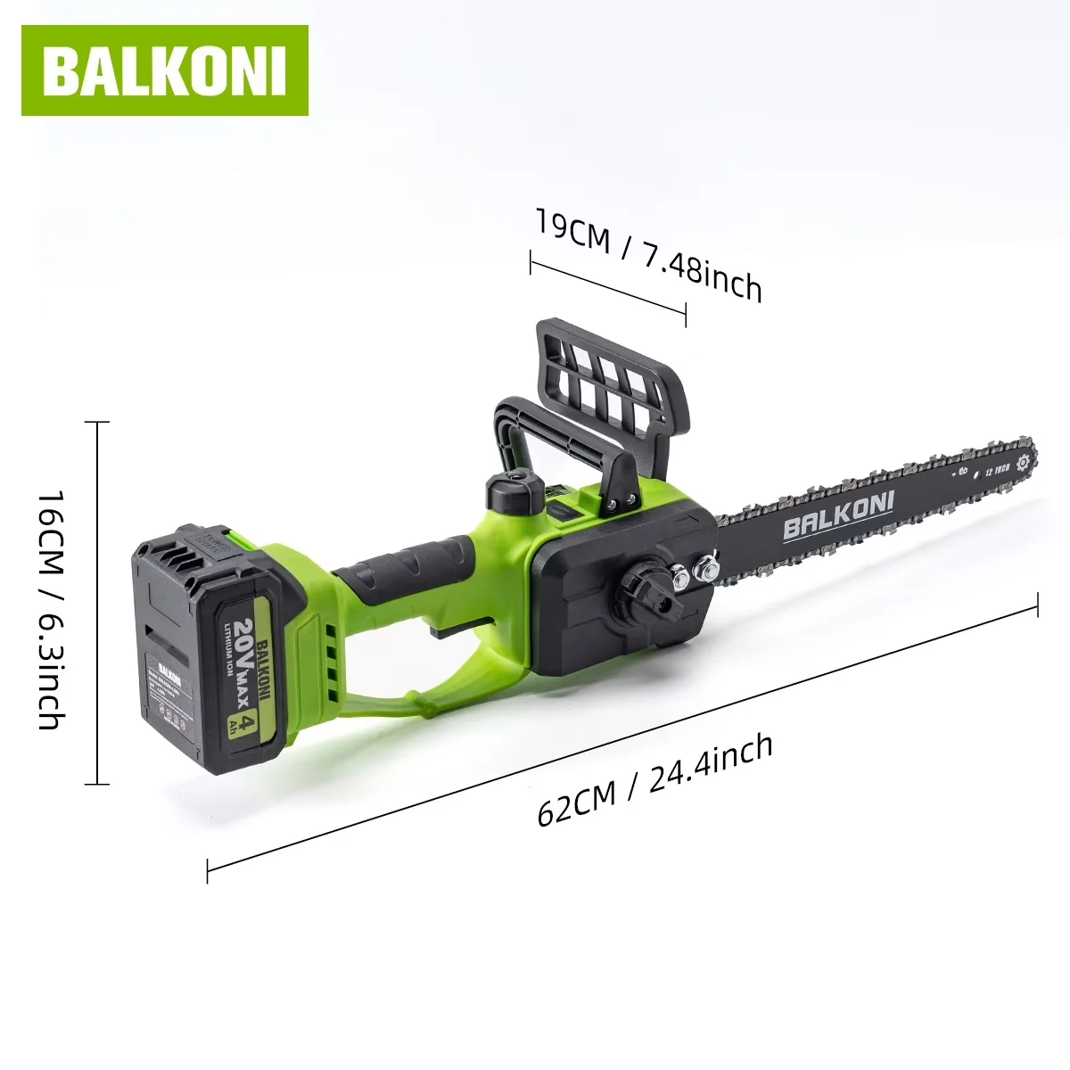 Stylish Chainsaw with Battery, Tool-Less Chain Tensioning, Automatic Chain Oiler - Green Model E771D1