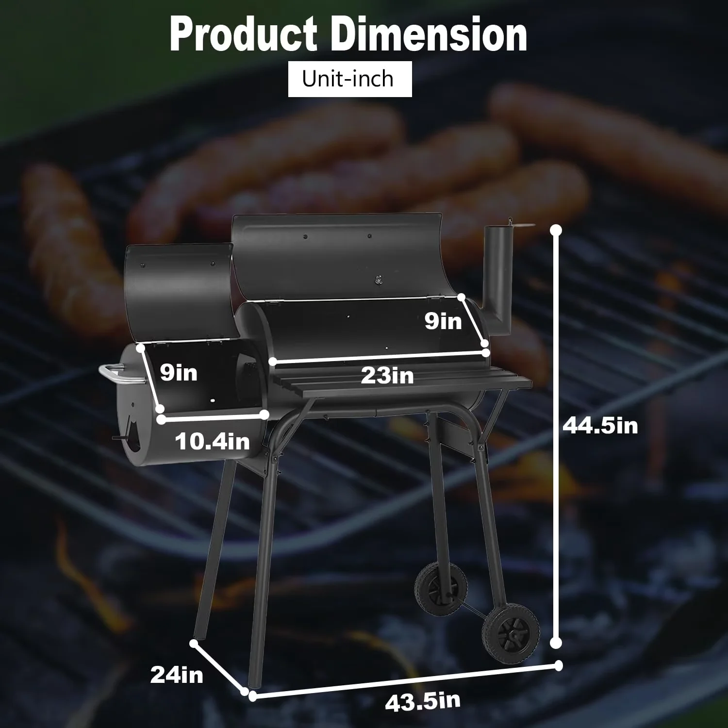 Sleek Smoker with Rust Resistant, Wheels Side, High quality rugged metal materials - Metal Black for Camping Model 36B1E7