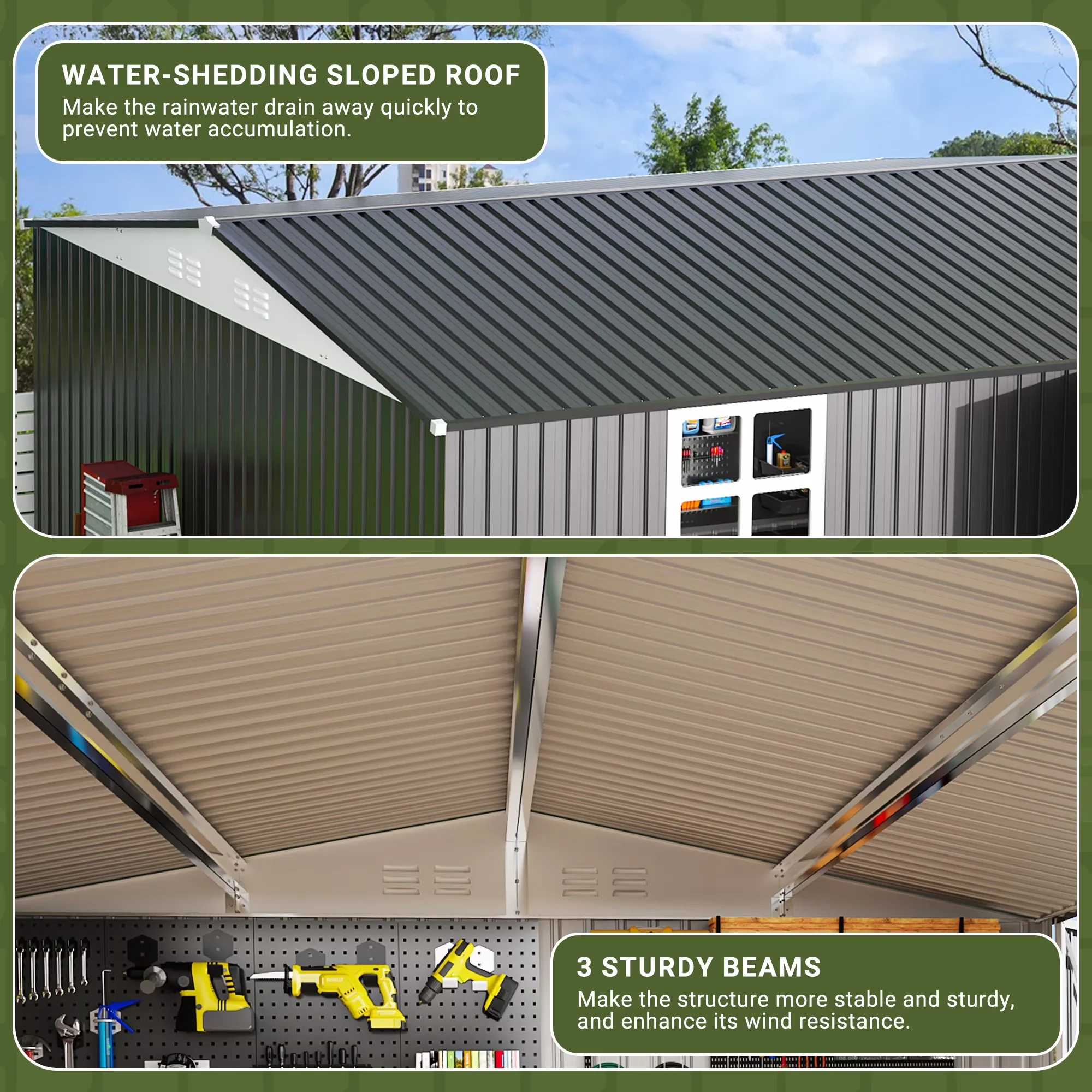 Shed Innovative with Uv Resistant, Water-Resistant, 12'x14' Outdoor Metal Storage Garden - Metal Gray Model BF9750