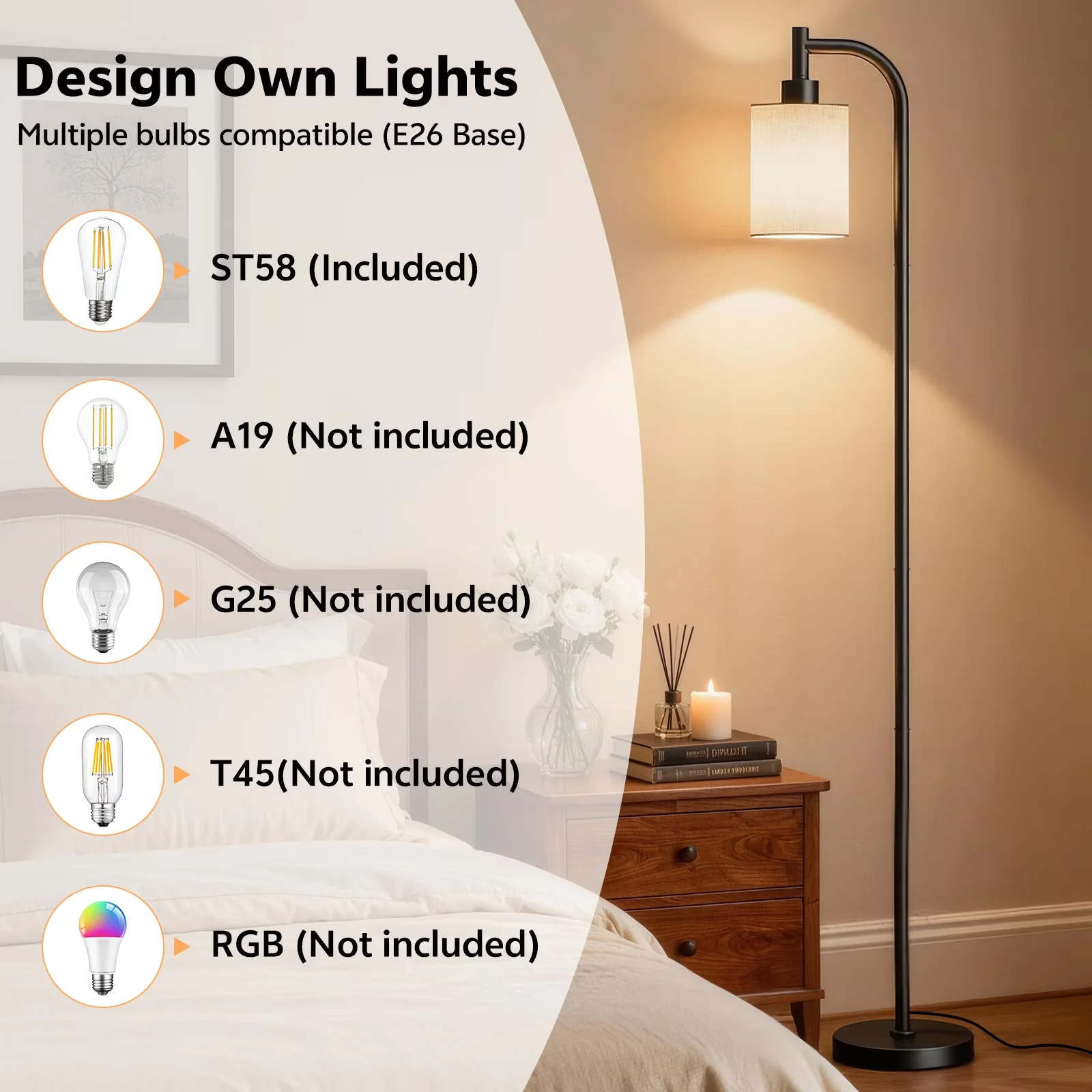 Floor Lamp Quality with LED, Modern, Lamps - White Metal - Traditional Style Model D1E332