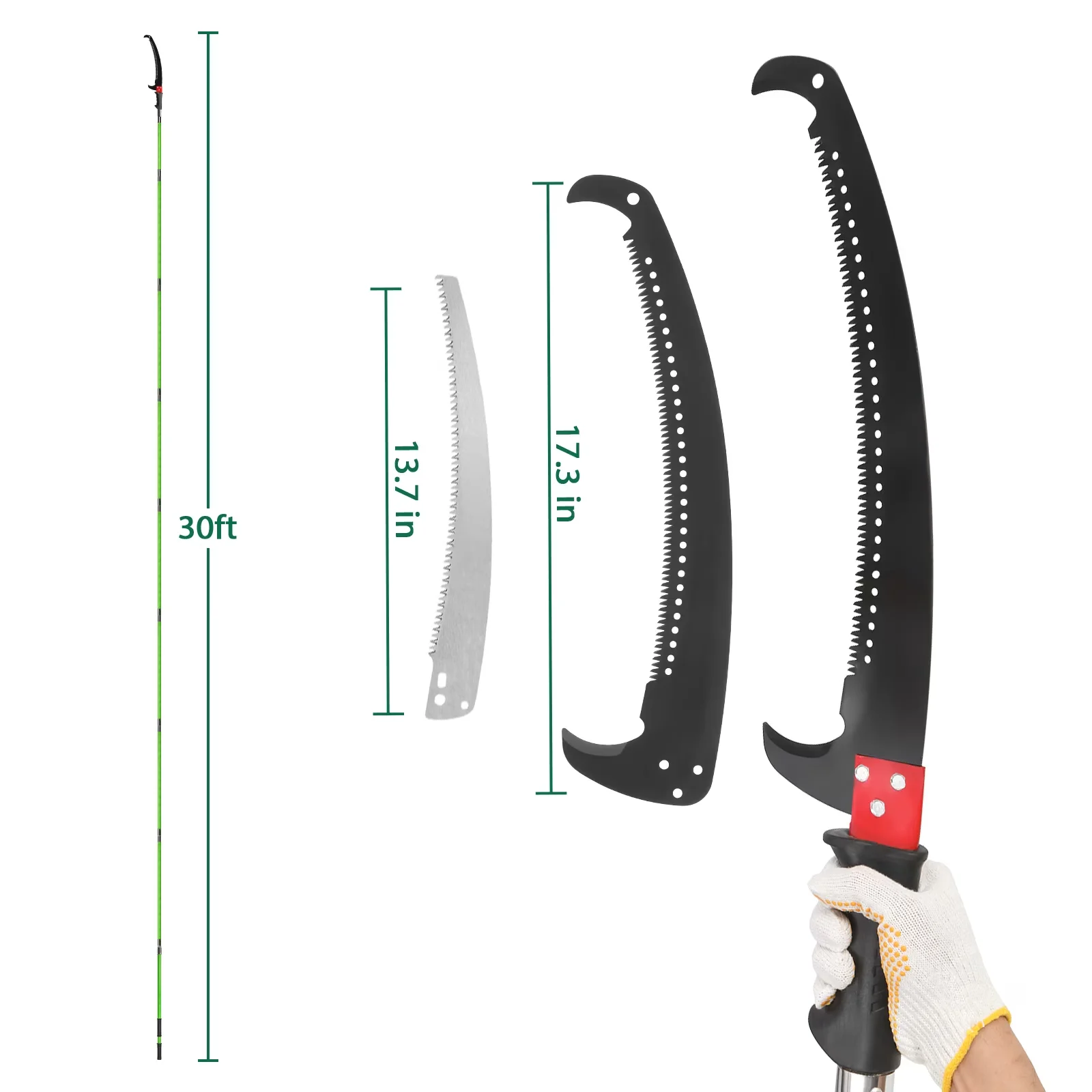 Pole Saw Efficient with Reusable, 30Ft Manual, Sharp Steel Blade and Scissors - Multicolor Model BBF3DD