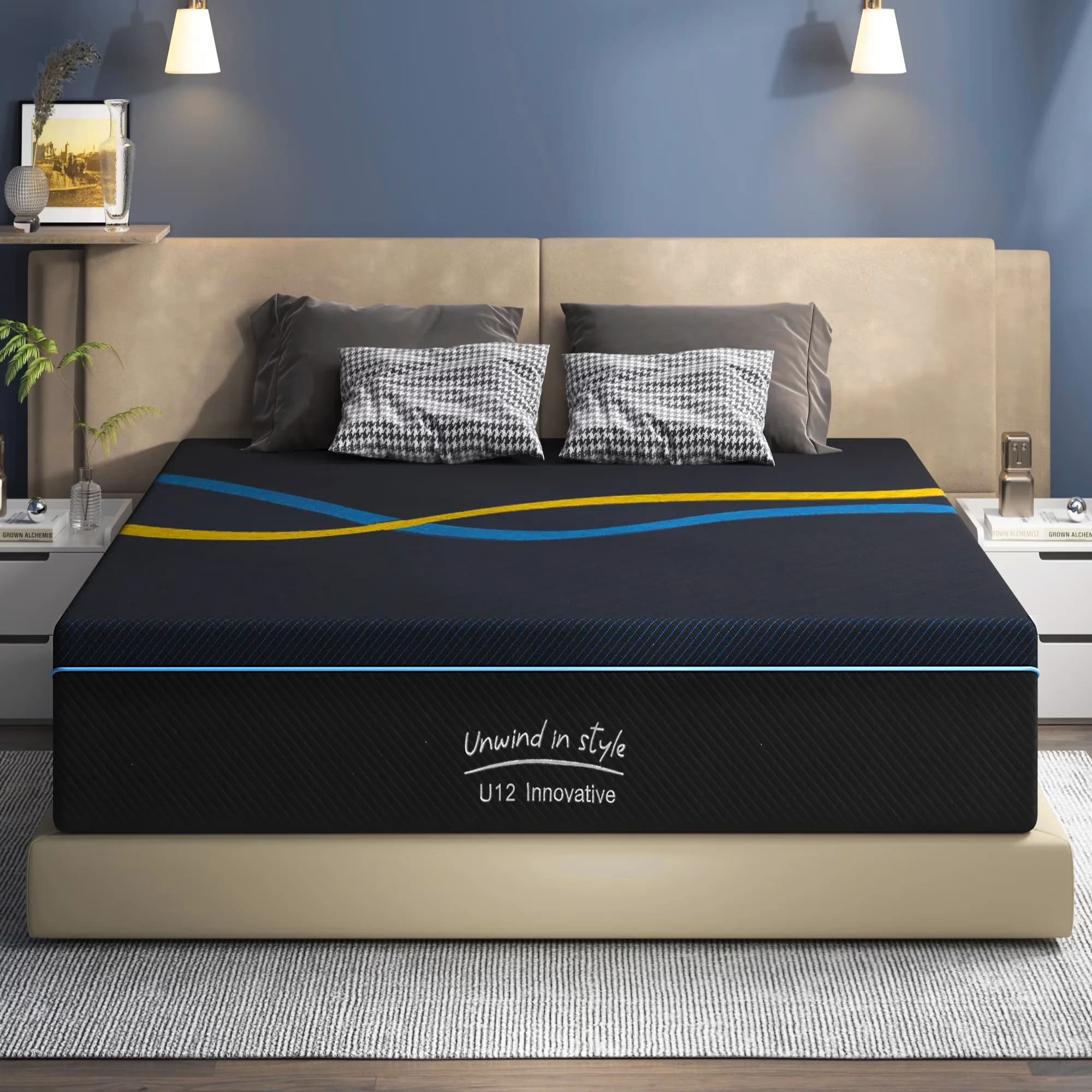 Essential Mattresses Accessory with Antimicrobial, Cooling Technology - Blue Gel Memory Foam, High Density Foam, Bamboo Charcoal... Model EEECD4