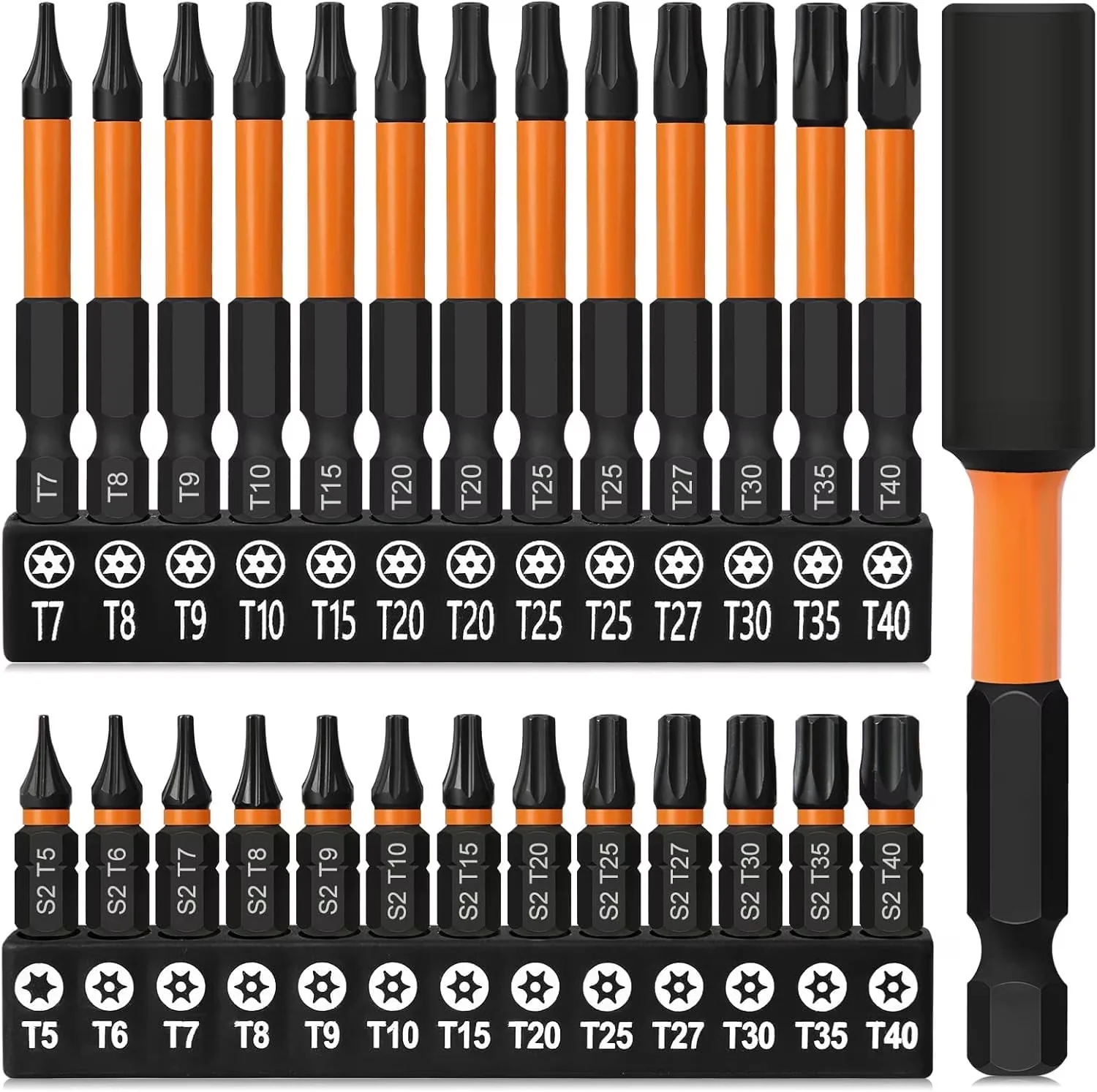 Hand Tool Set Efficient with Magnetic 6 Star Bit, Driver Bit Extension Holder - S2 Alloy Steel Model 7B006C