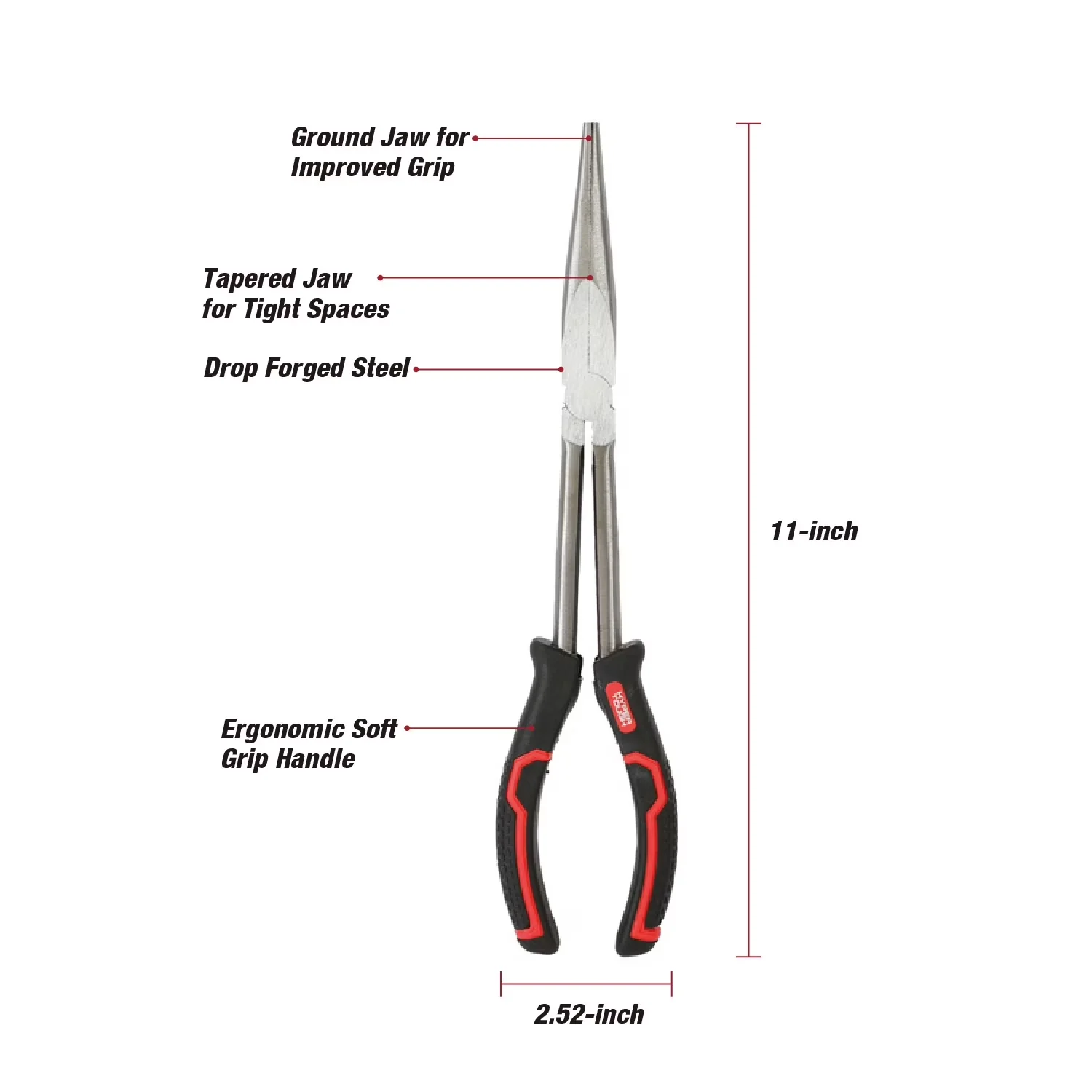 Professional Hand Tool with Handheld, Low Maintenance, 11-inch Long Nose Pliers - Silver 11" Model 44C3E0