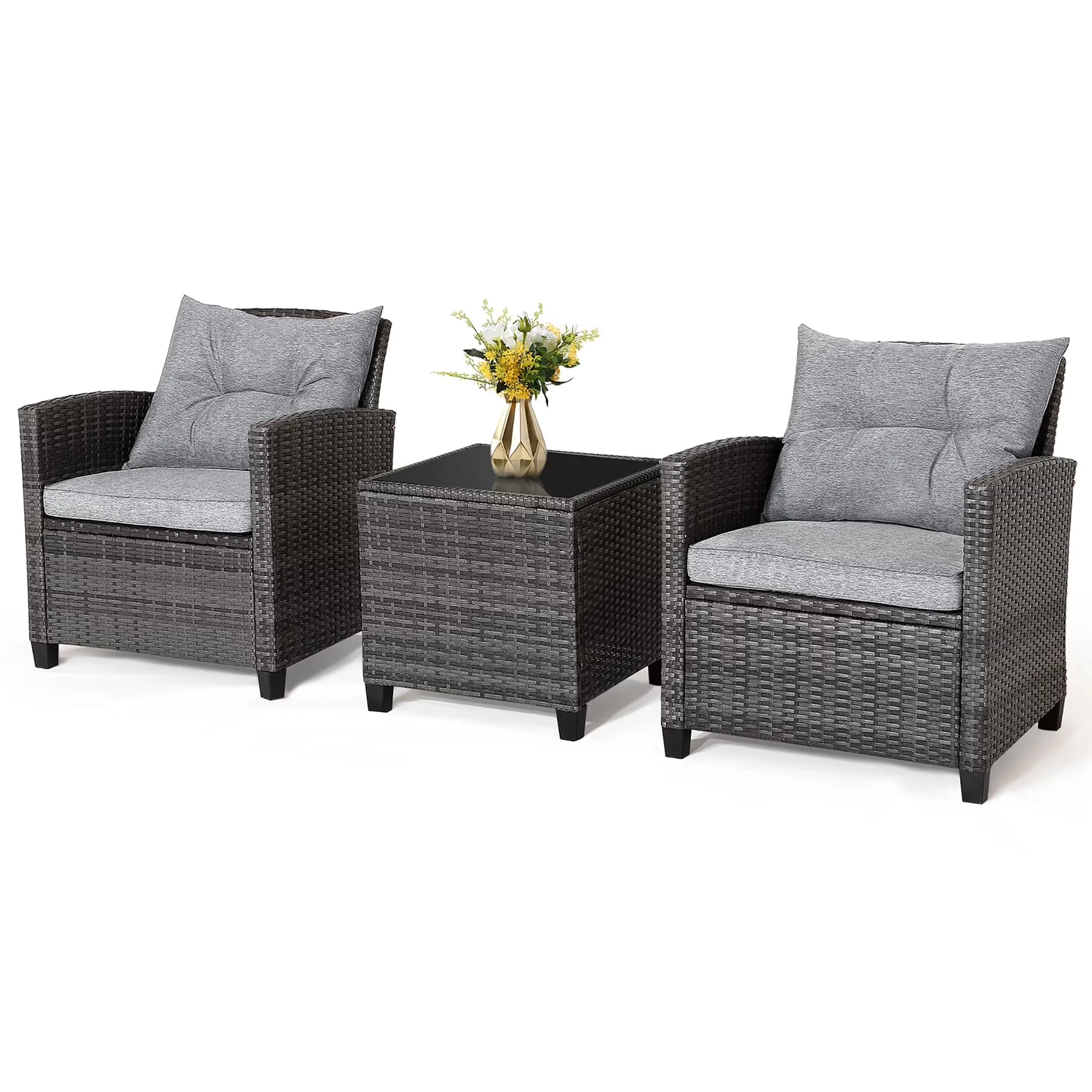 Innovative Patio Conversation Set with Storage - Gray 3PCS for Home and Office Model 17ABA1
