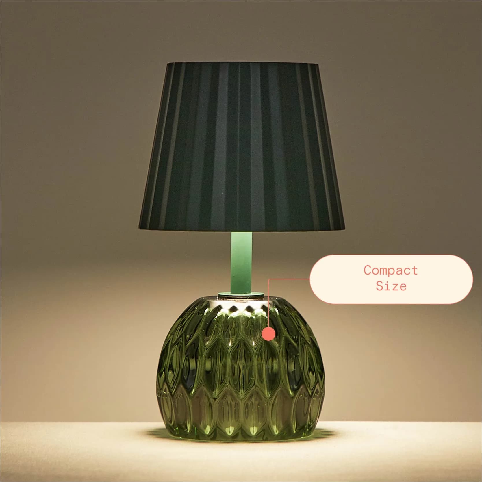 Efficient Table Lamp with LED, Battery, Touch Sensor - Green Glass Portable Model 7358D4
