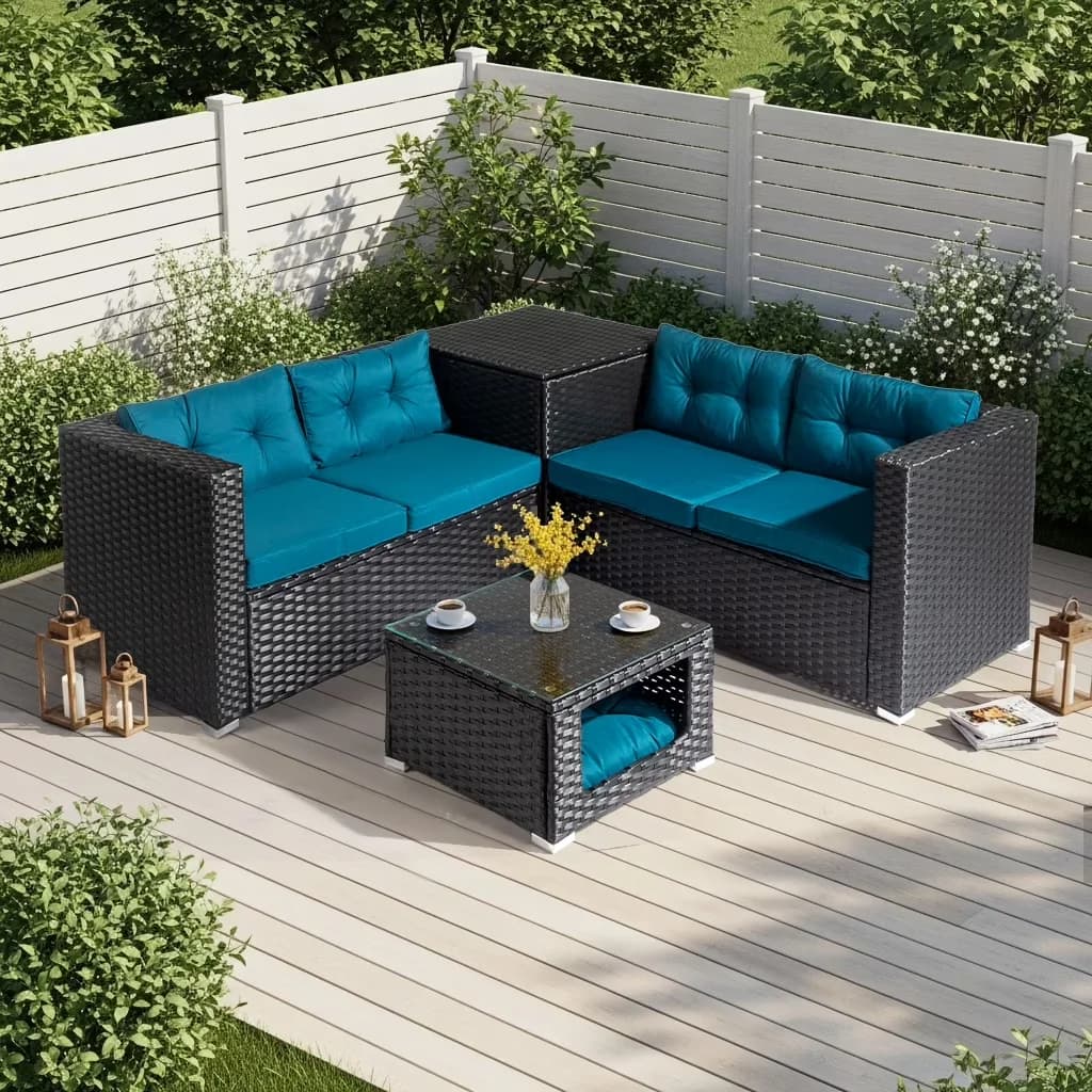 Essential Outdoor Sofas Sectional with Contemporary, Weather-Resistant - Green Wicker / Rattan Model 9FB7F0