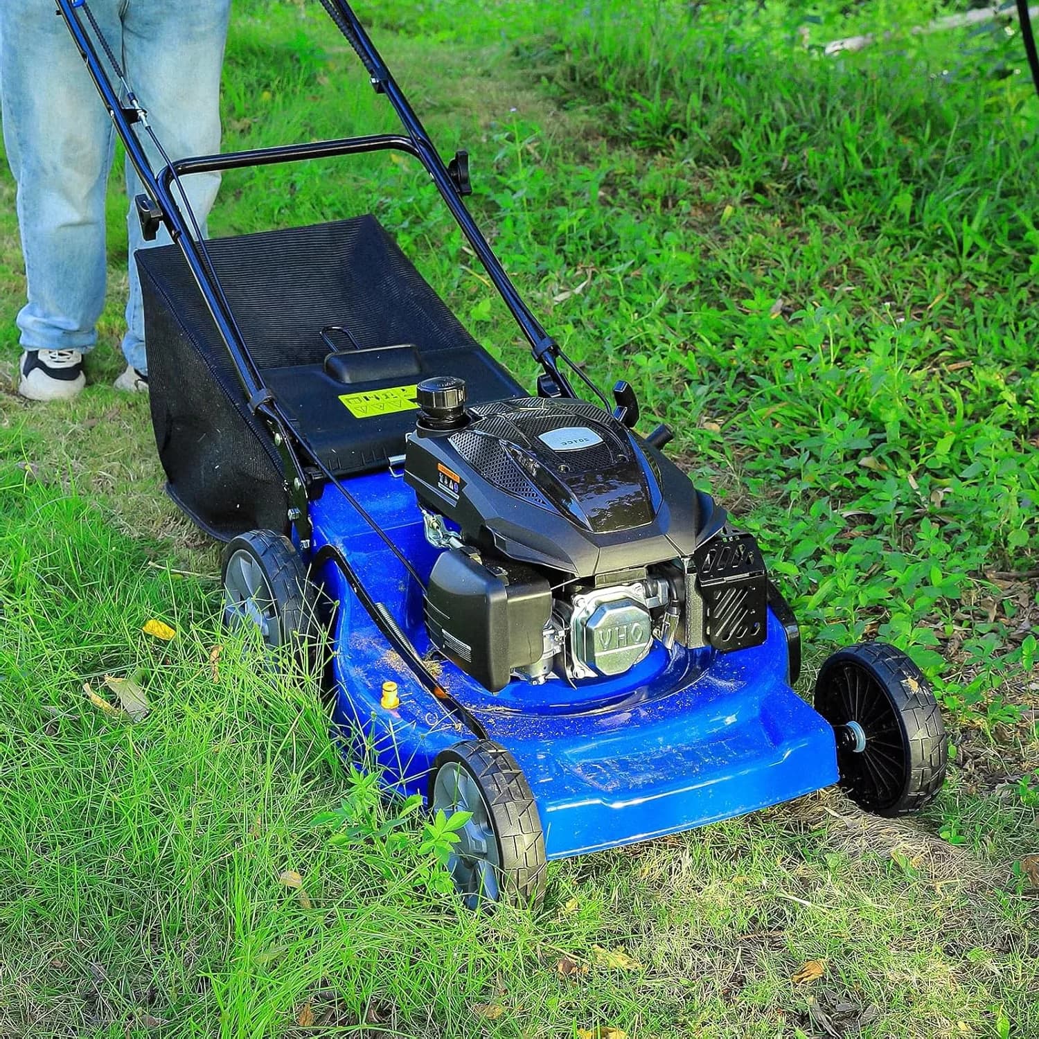 Push Mower Classic with Single Lever Height Adjustment, Mulching, Tool-Free Adjustments - Royal Blue Model BCD5F2
