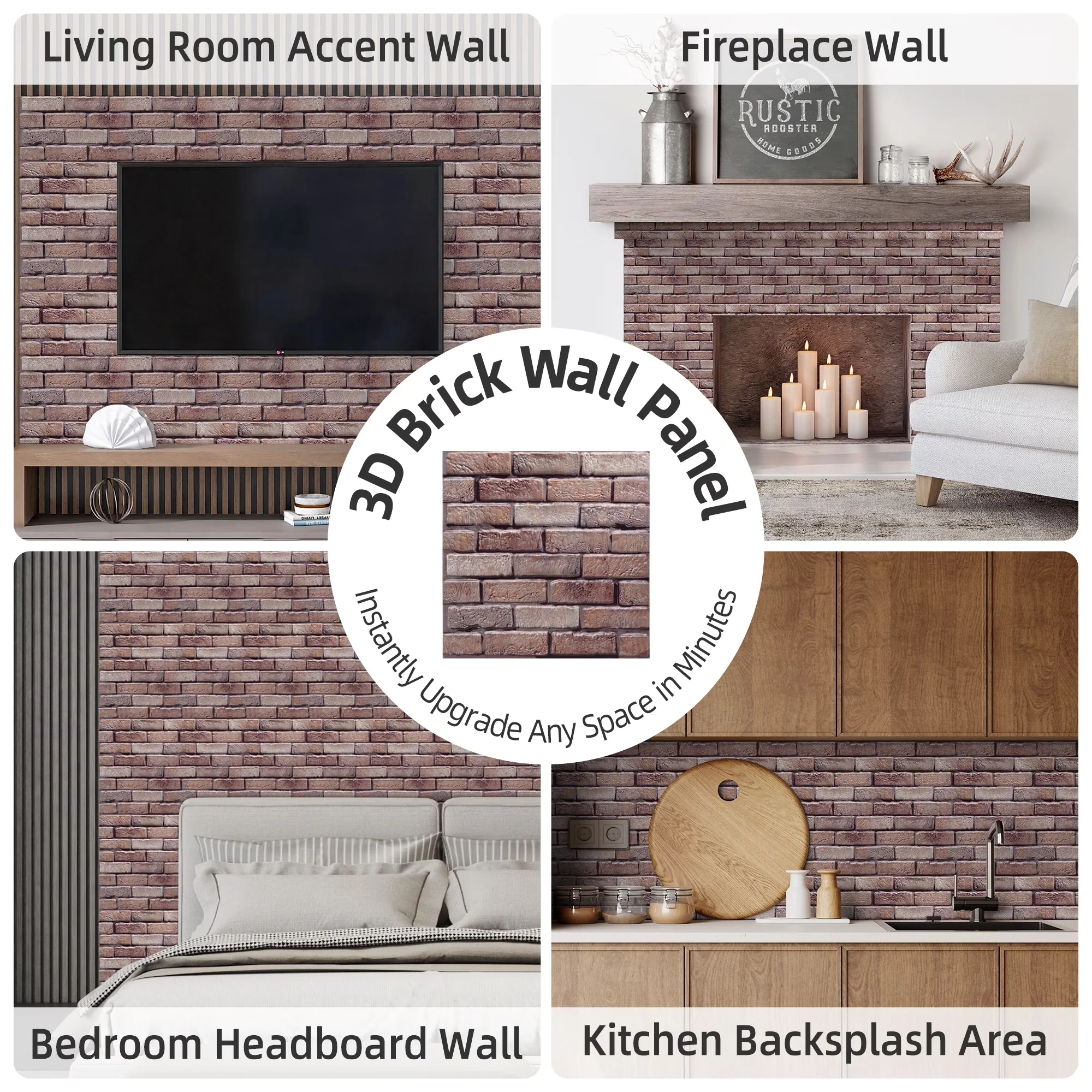 Reliable Wallpaper Wall Decals Wall Covering with 10PCS 3D Brick Panels, Damage-Free Removal: - Brown 12" x 12" for Home, Bedroom Model F0CE00