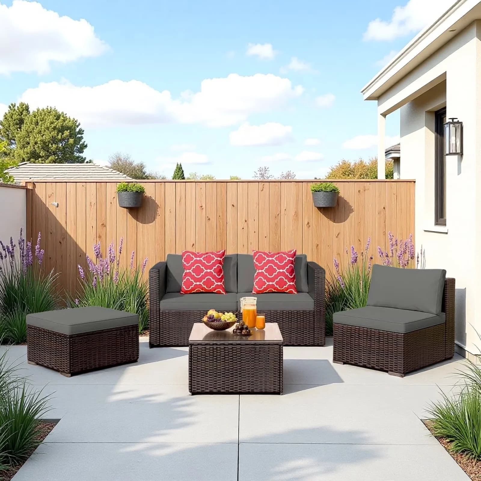 Efficient Patio Conversation Set with Reclining, Weatherproof - Gray Pe Rattan, Metal Model 4F358D