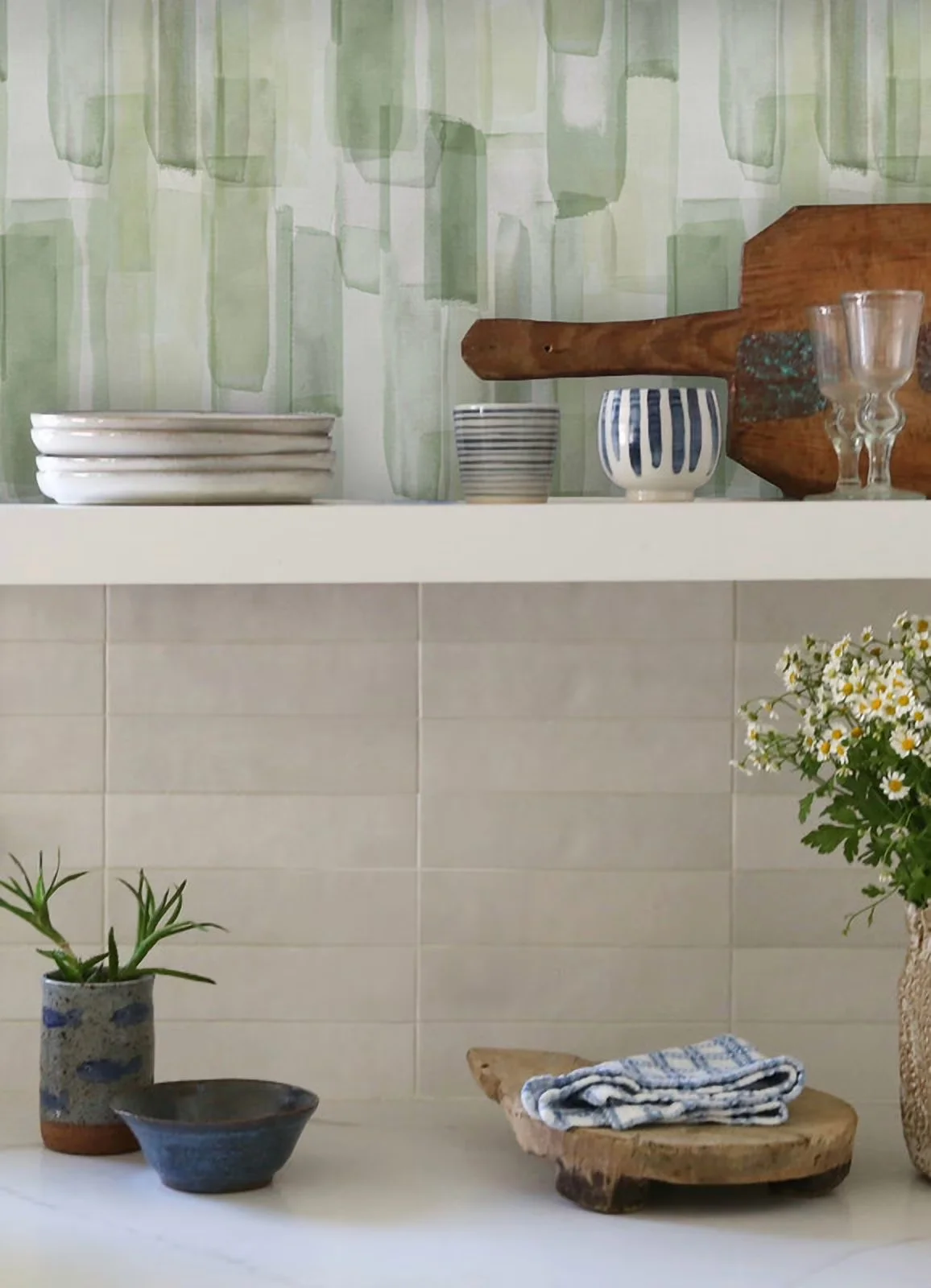 Efficient Wallpaper with Removable, Easily repositionable while installing - Green Vinyl Model EA355D