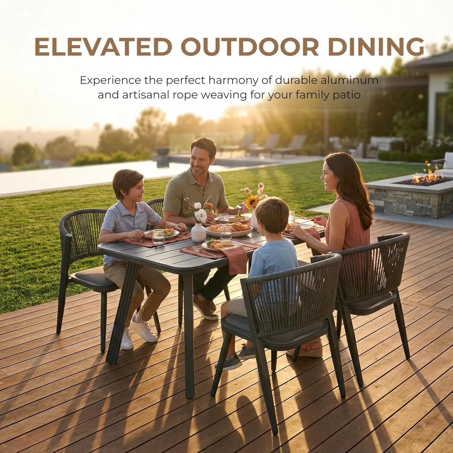 Essential Patio Dining Set with Weatherproof, Woven Rattan Wicker Chair Outdoor, 5 Pieces Wicker Outdoor Furniture - Aluminum Gray Model 710439