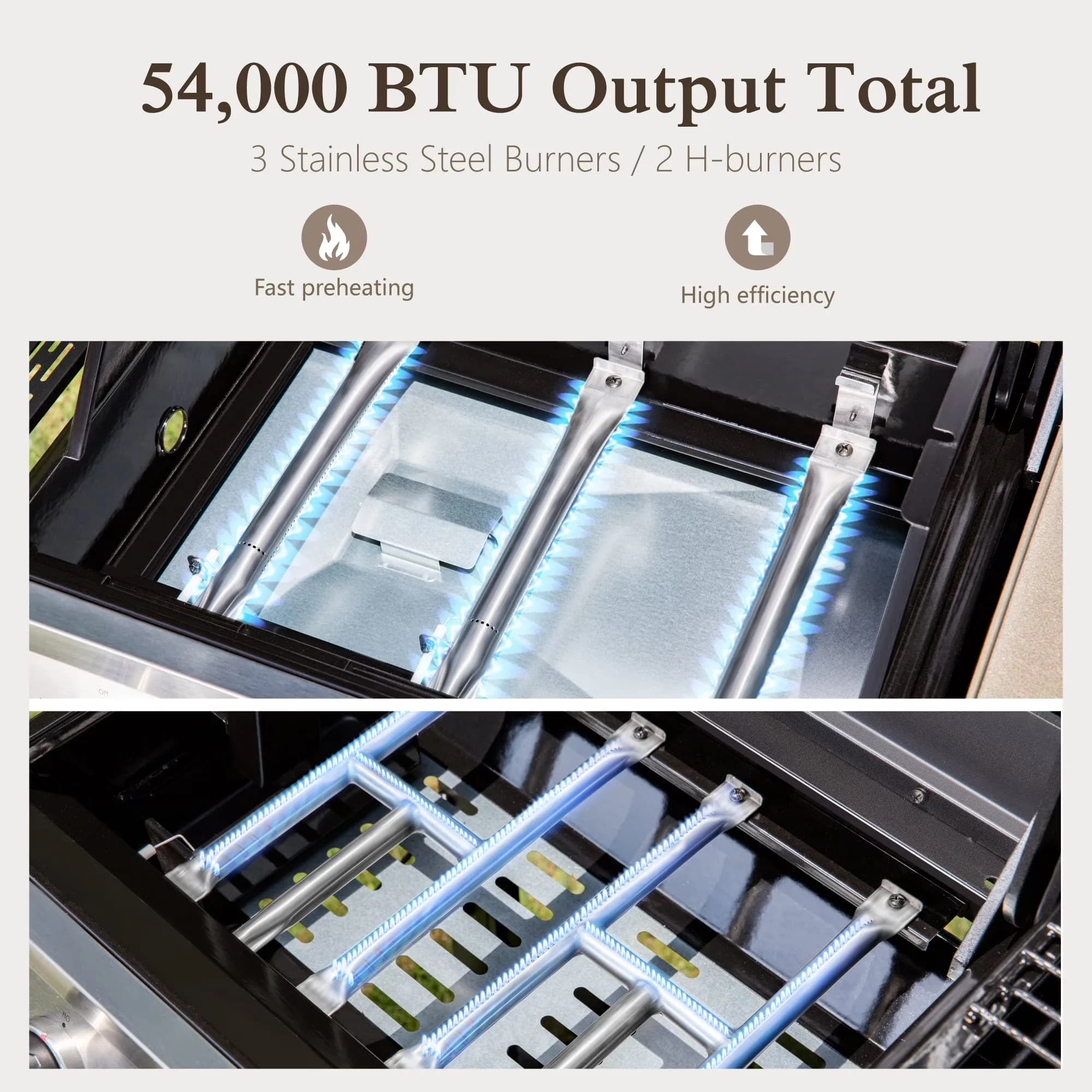 Gas Grill Classic with 54000 BTU, 2 Pcs durable enamel cast iron grates, Lids Total 54000 BTU - Enamel Cast Iron Black Model 7E831A