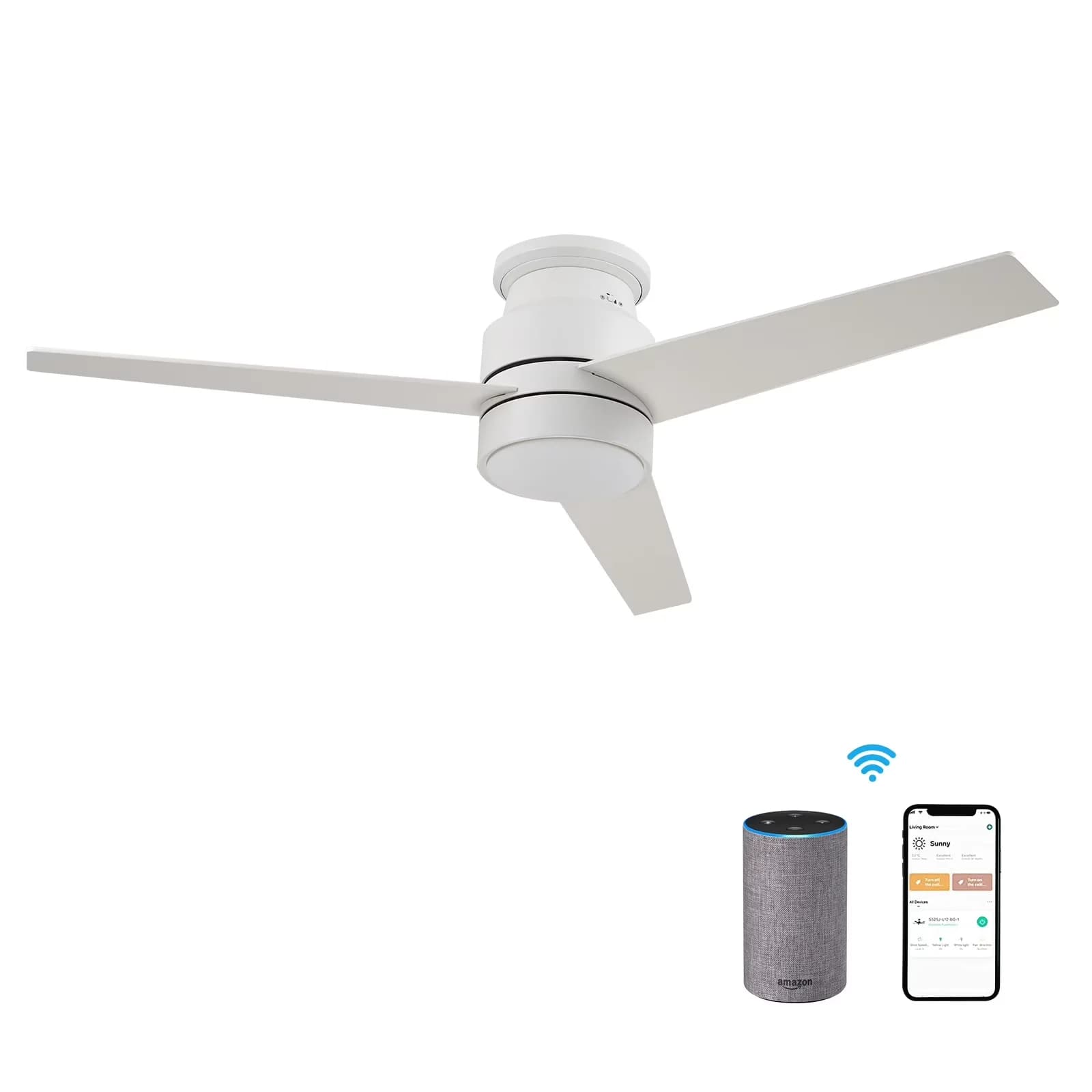 Ceiling Fan Classic with LED, Dimmable, Modern - Glass White Blades - Traditional Style Model 3ADA06