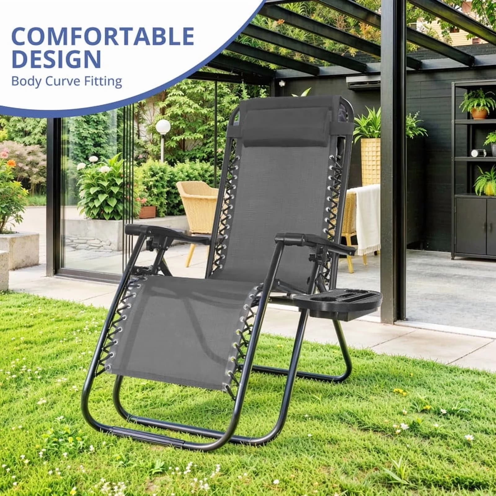 Efficient Beach Chair with Water-Resistant, Weather-Resistant, Modern - Alloy Steel Black Model DB1077