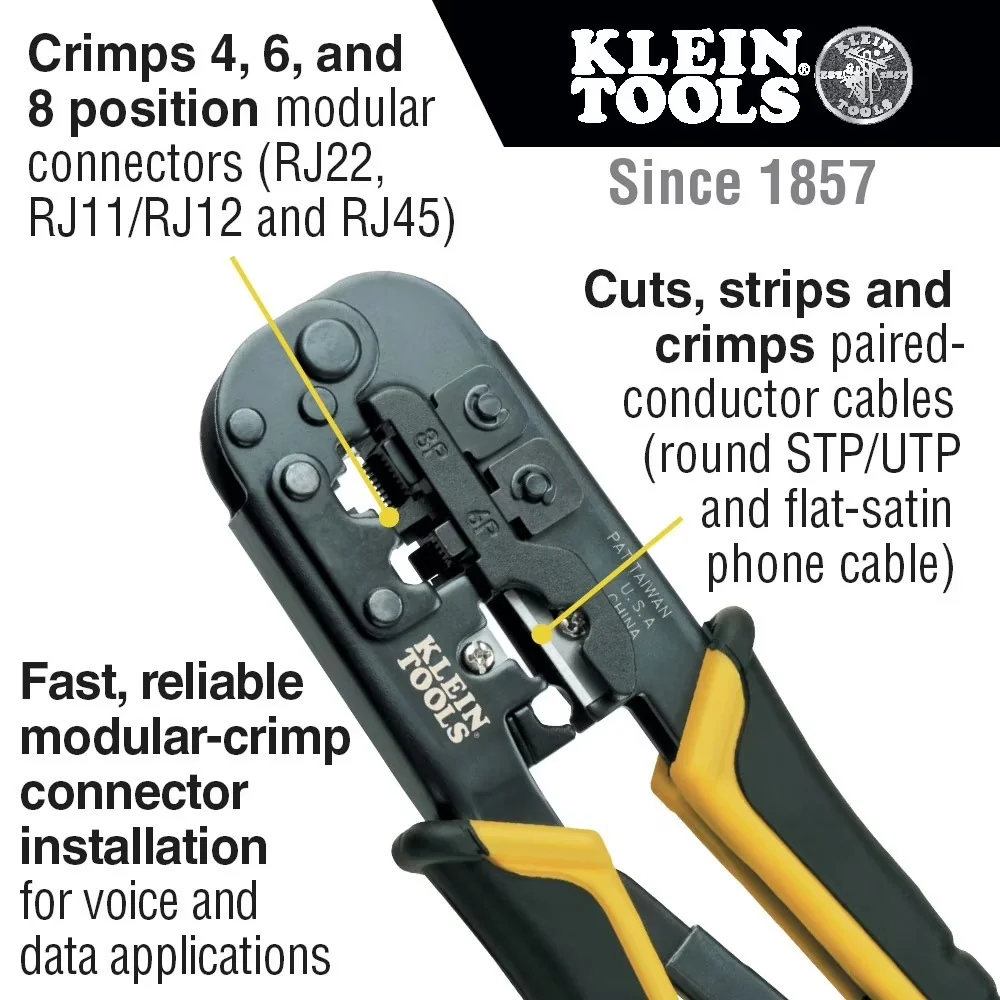 Pro Tool Essential with Precision, Ratcheting Modular Crimper/Stripper - Yellow One Size Model EF4D57