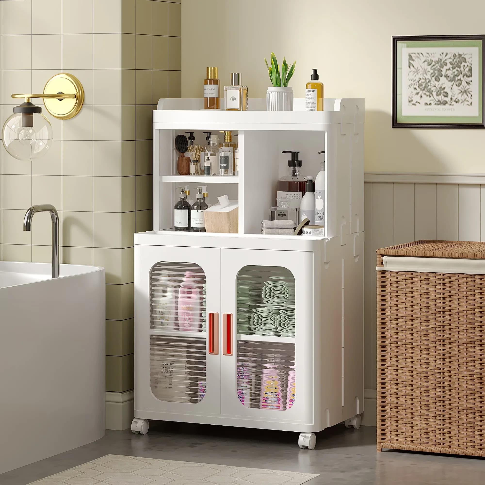 Kitchen Renovation Sleek with Wheeled, Modern, Floor Cabinet - White Pp Material Model F25596