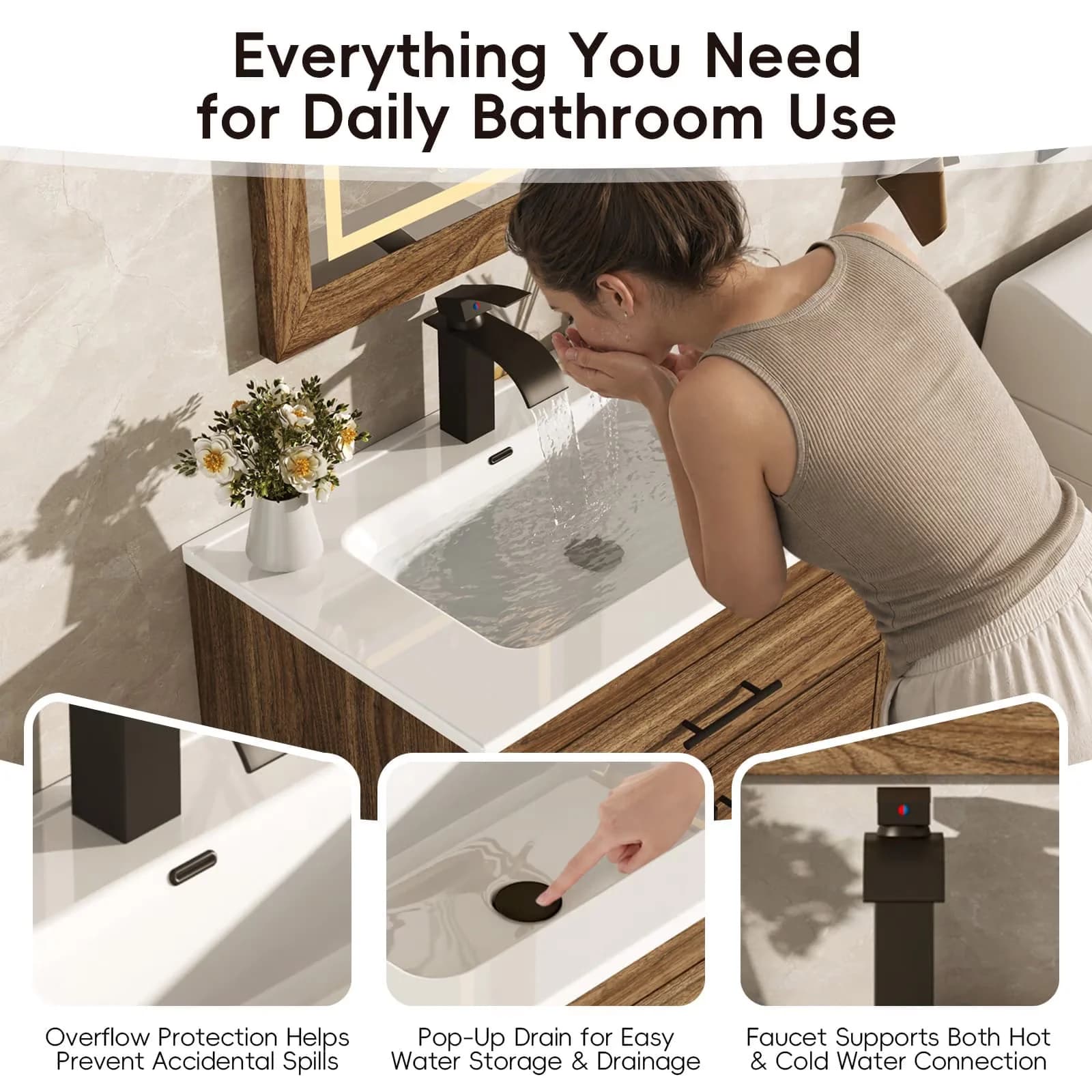 Quality Bathroom Renovation with LED, 30" Modern Vanity Set, Single Sink Cabinet for Small - Model DBEB39