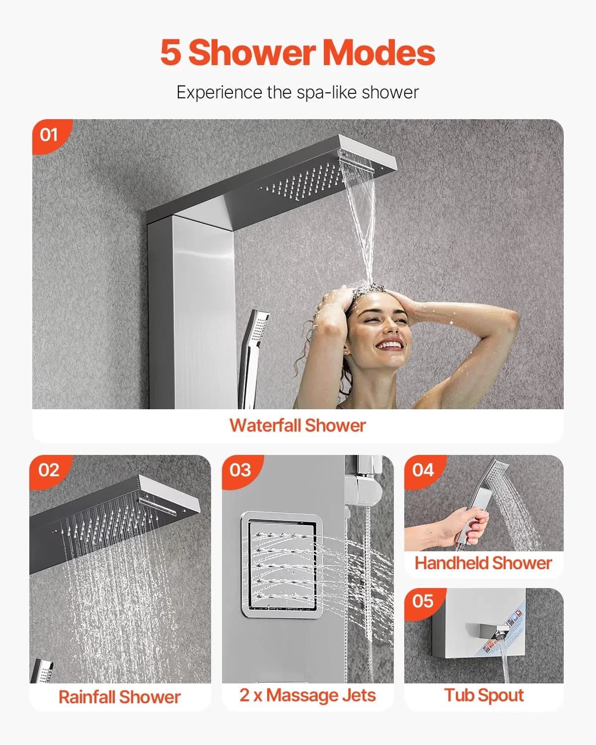 Classic Shower Head with High Pressure, Easy Installation, Easy To Clean - Silver Metal Model ADD9A5
