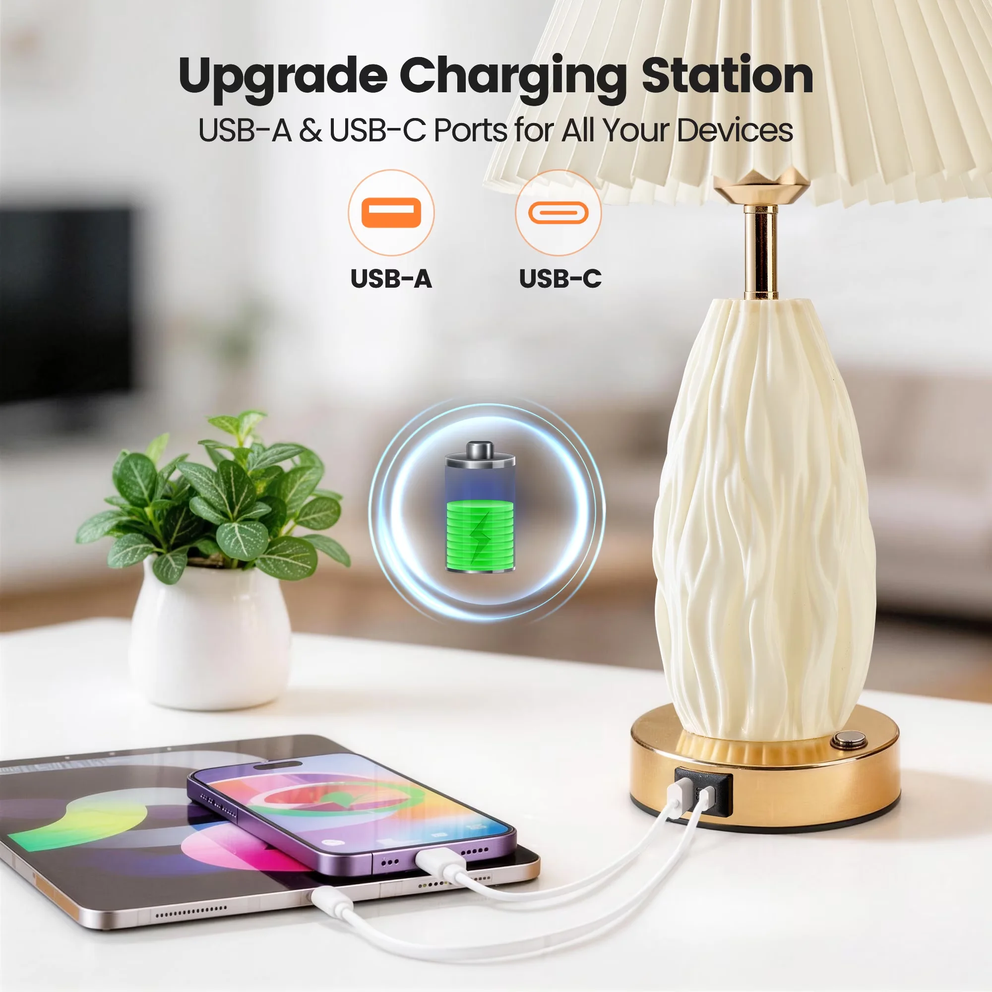Sleek Lamp with LED, Touch Sensor, Bedside Lamps - Beige Metal for Living Room, Bedroom Model 0DC606