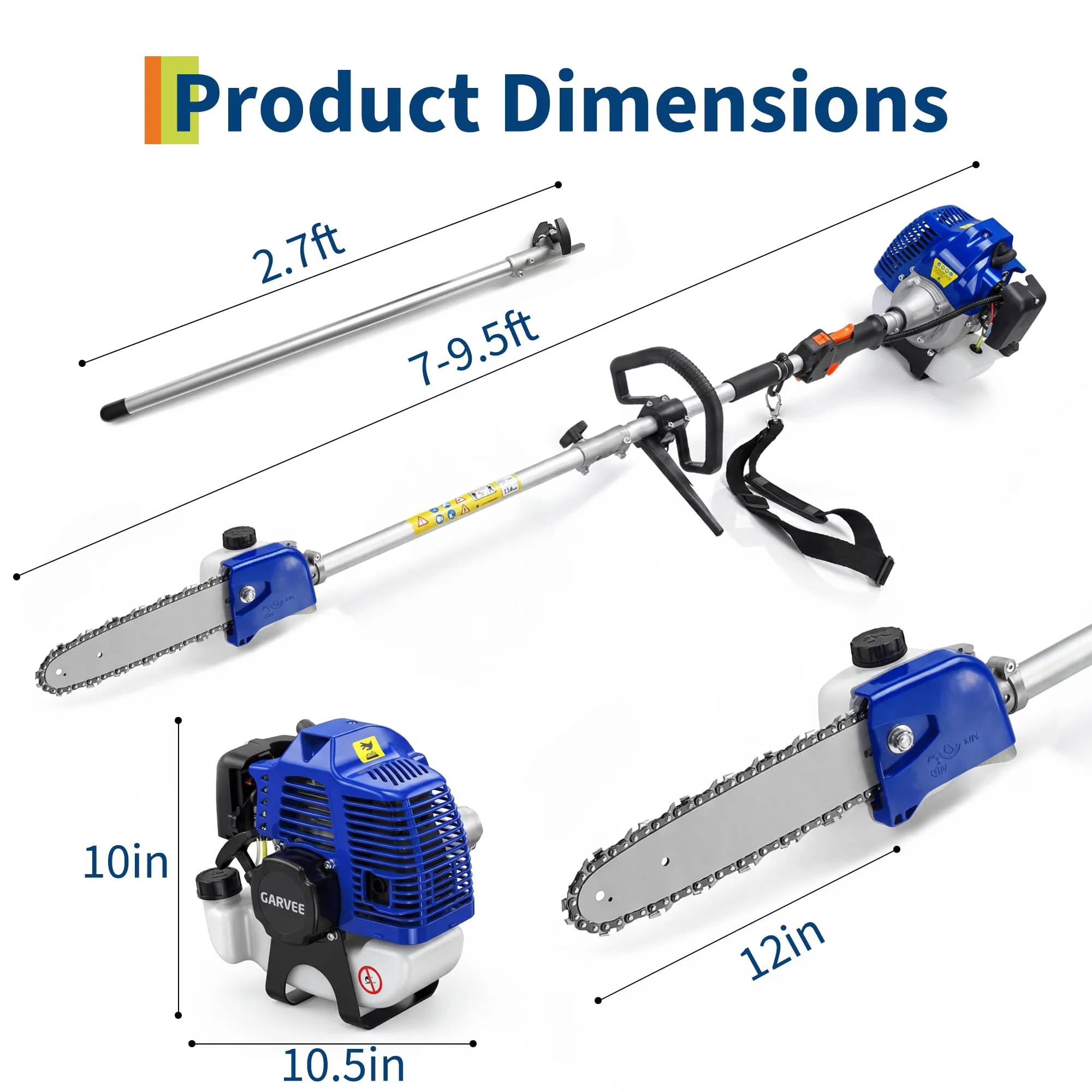 Pole Saw Efficient with 43CC 2 Stroke Gas Powered ChainSaw, 43CC Gas Powered, Anti-Vibration Handle - Model B16319