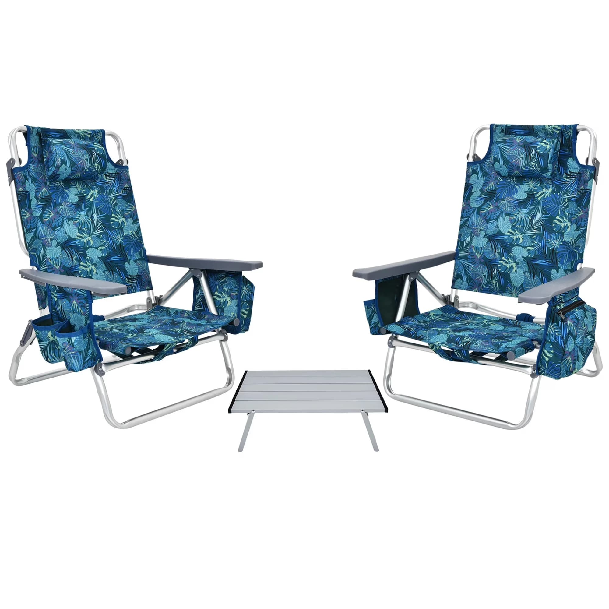 Modern Beach Chair with Folding, Adjustable - Pvc Blue 3PCS - Rustic Charm Model 3BA154