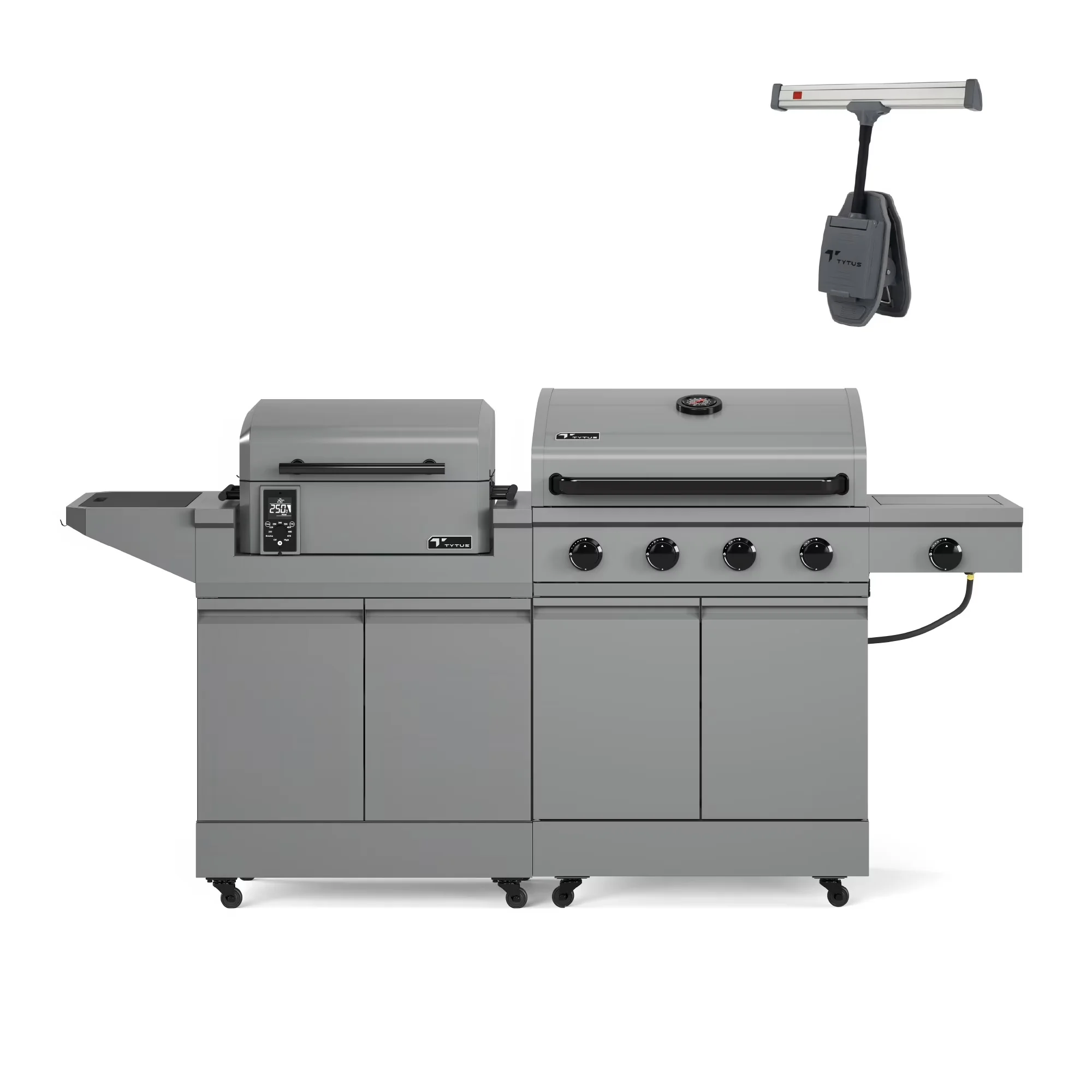 Stylish Smoker with and Grill Light, Cart, Pellet - Gray Powder Coated Steel Model A6C3DB