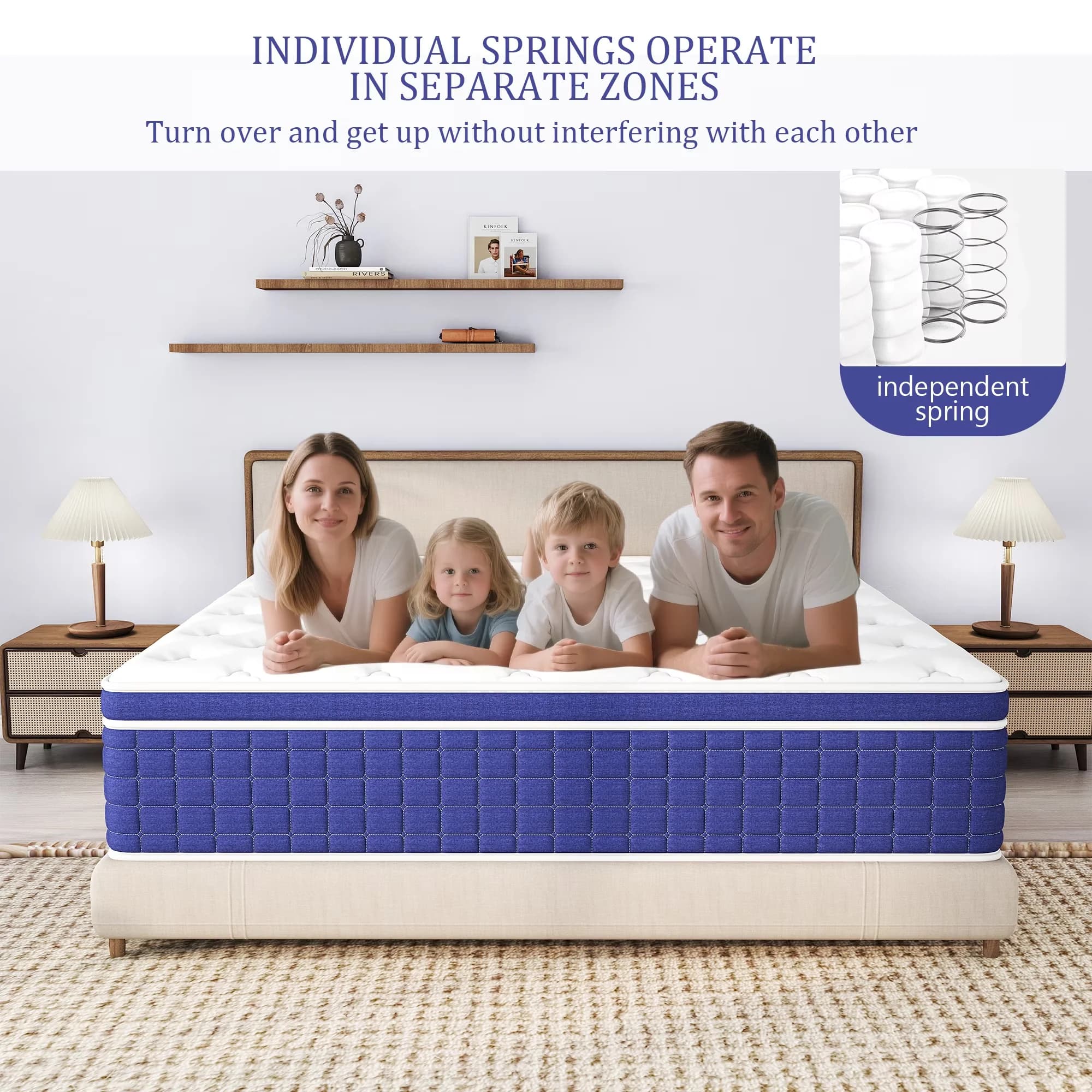 Durable Mattresses Accessory with Hypoallergenic, Breathable Construction - Blue Gel Memory Foam, High-Density Foam, 3D Knitted Fabric Model 4FD0BC