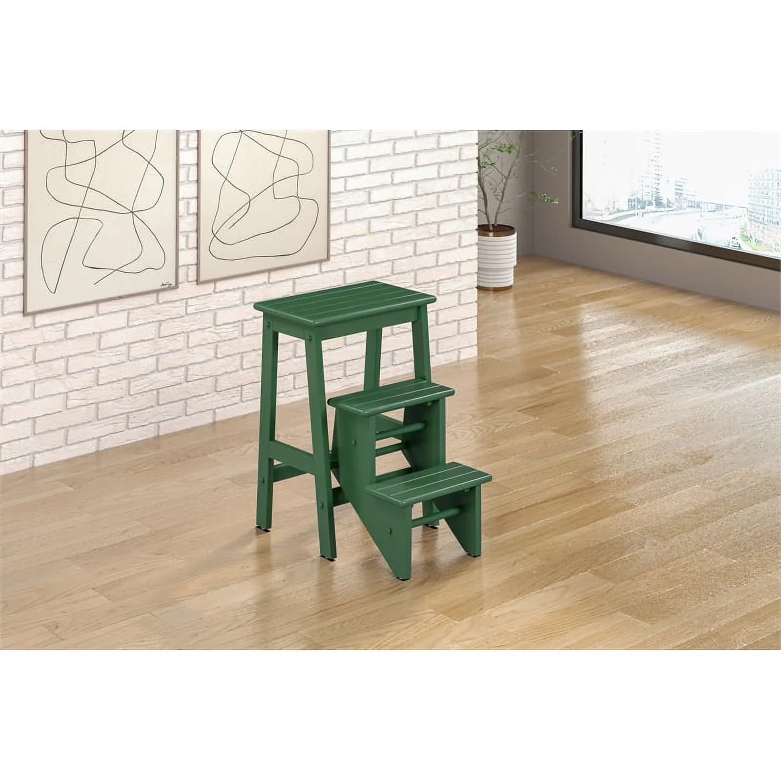 Compact Ladders And Step Stool with Foldable, Niko 3-Step Folding - Wood Green Model 9AD8C4