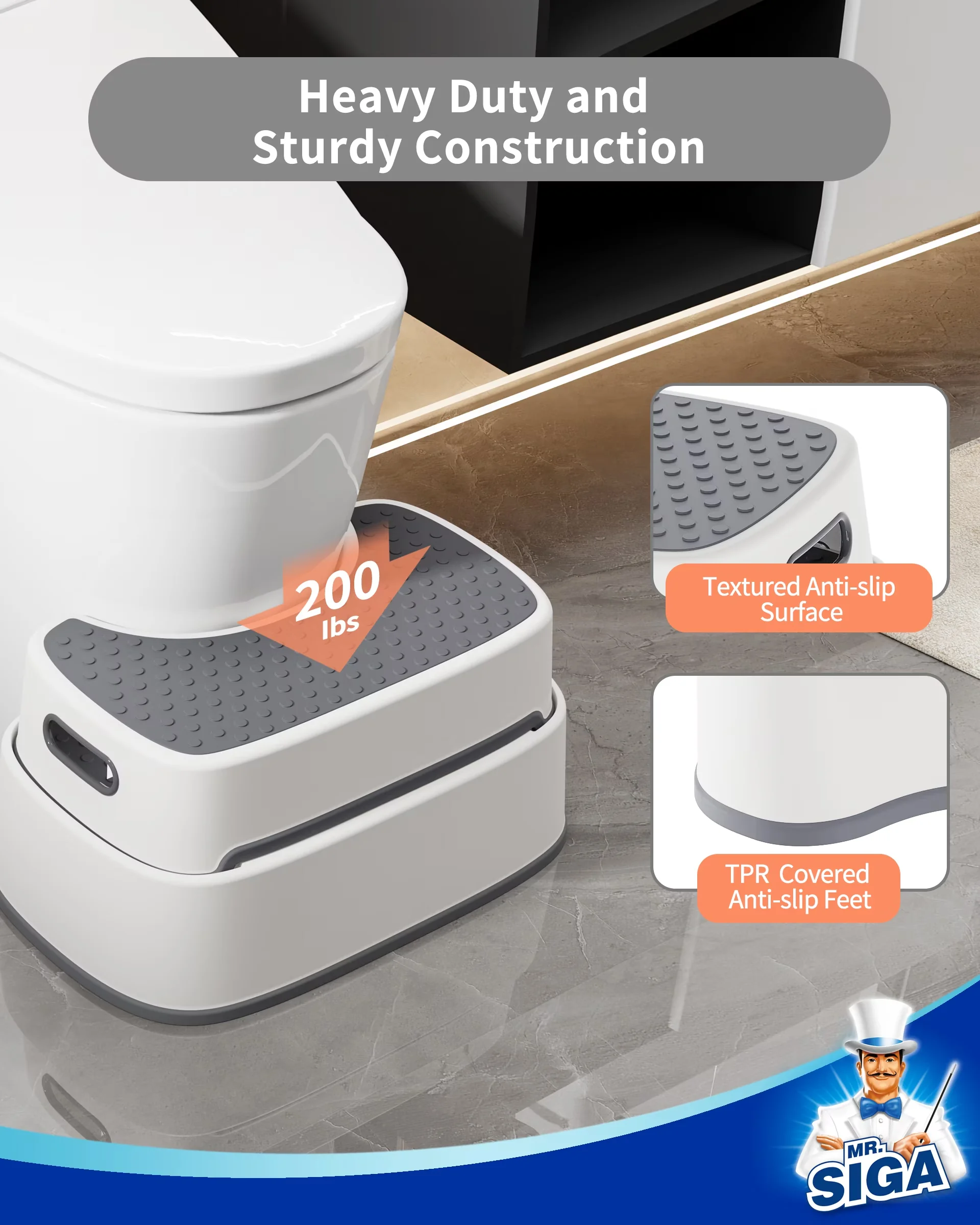Efficient Ladders And Step Stool with Adjustable Height, Anti Slip Toilet - Tpr, Polypropylene (Pp) White for Bathroom Model 275497