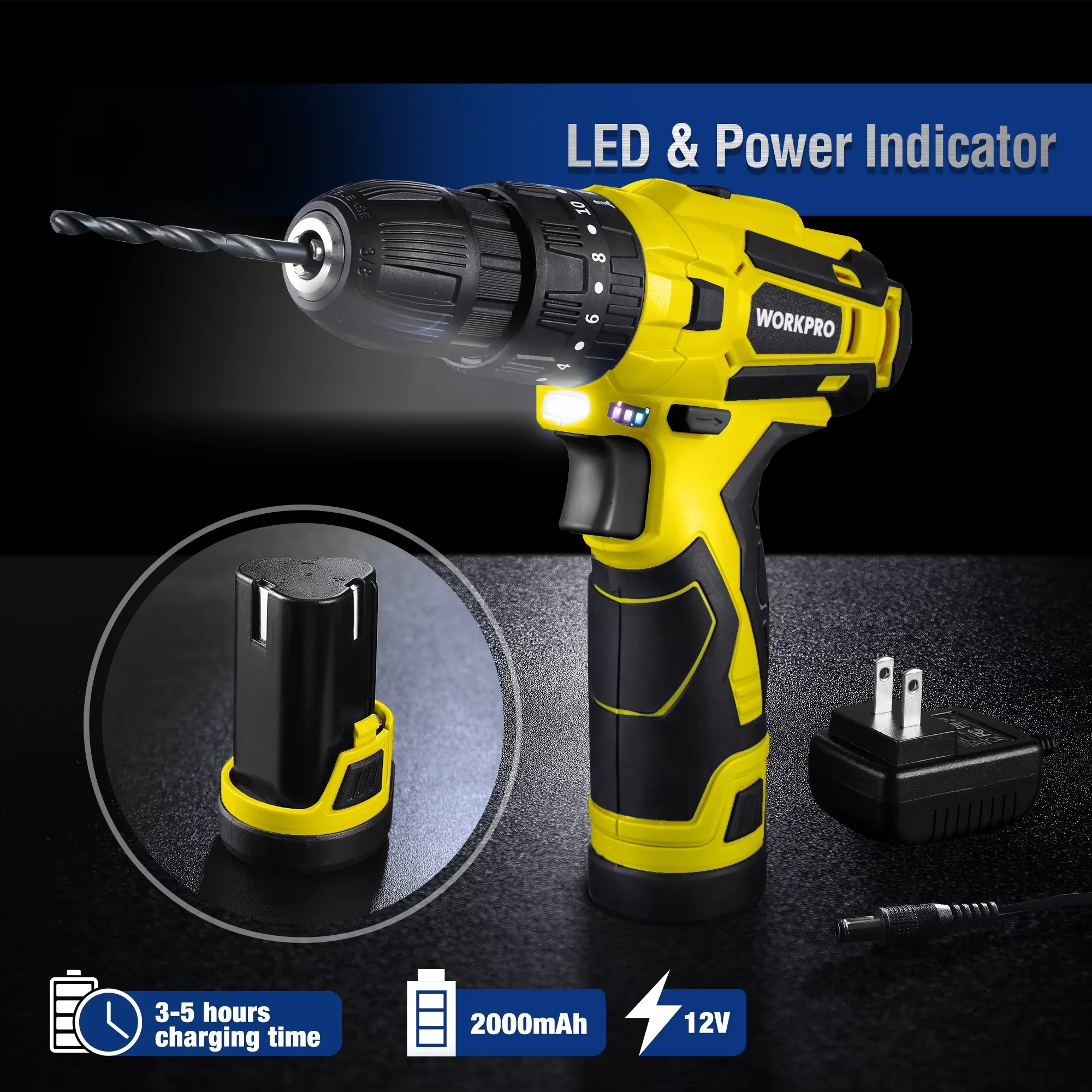 Premium Drills Driver with 12V, Power Tool Set, 12V Cordless Drill - Quality Construction Model D262F6