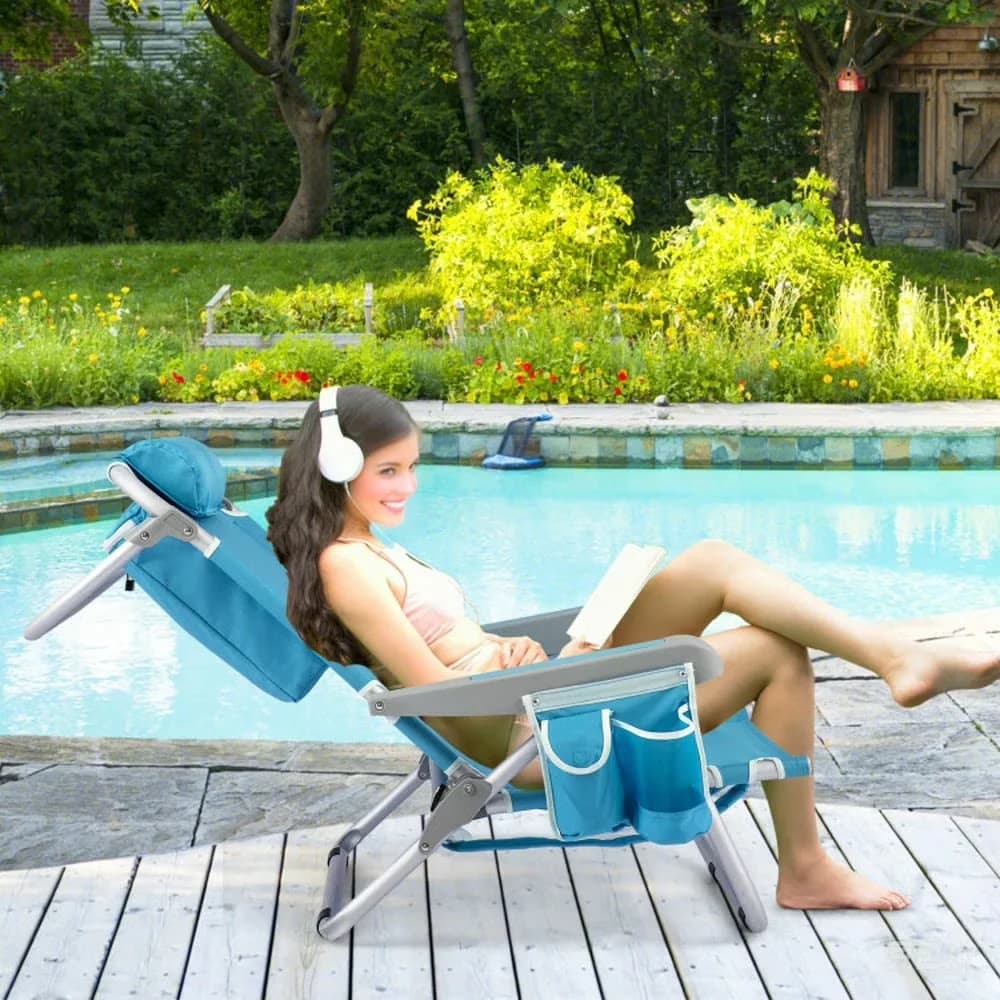 Beach Chair Premium with Folding, 1 Piece Foldable Backpack, Outdoor Lounge - Blue Model BF4941