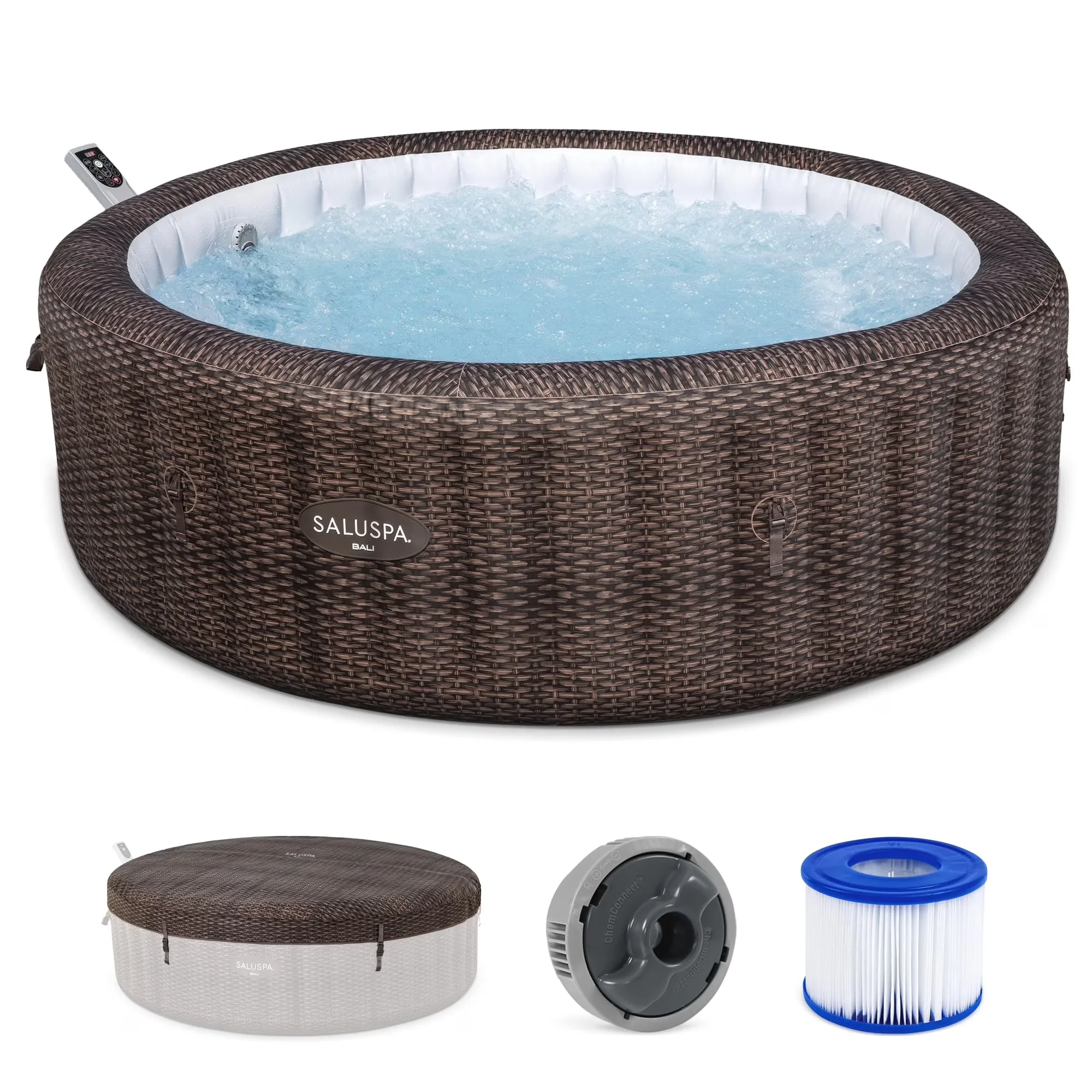Stylish Hot Tub with Inflatable, 5-7 Person, 85 in x 28 in - Brown - Low Maintenance Model 8E291B