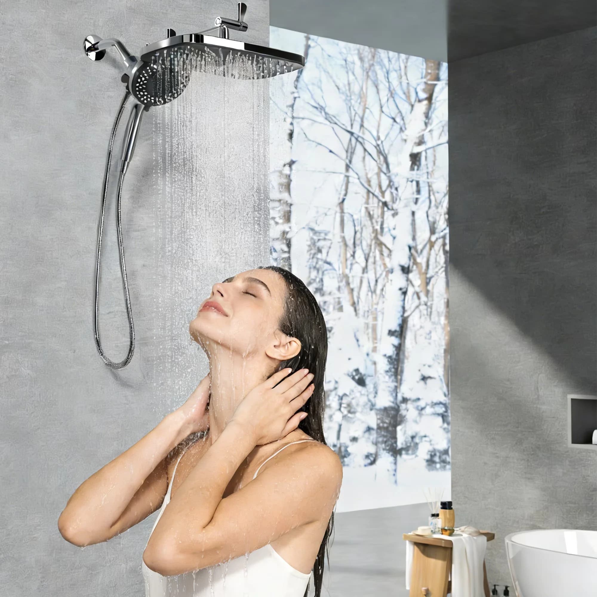 Shower Head Durable with Easy To Clean, Adjustable, 12"High Pressure Rain - Chrome Silver Model B74F96