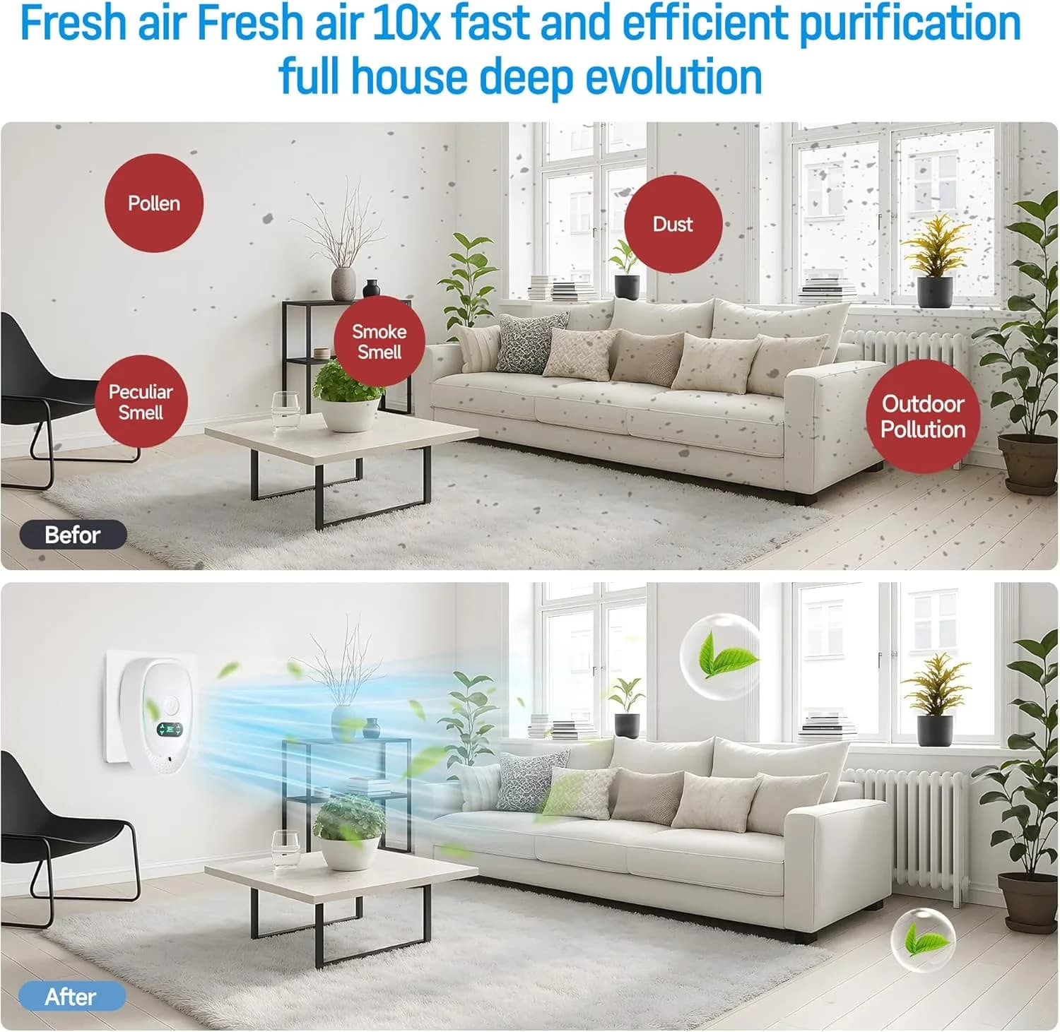 Classic Air Purifier with Negative Ionizer, 4 Pack Plug In - White for Home Model 2208AA