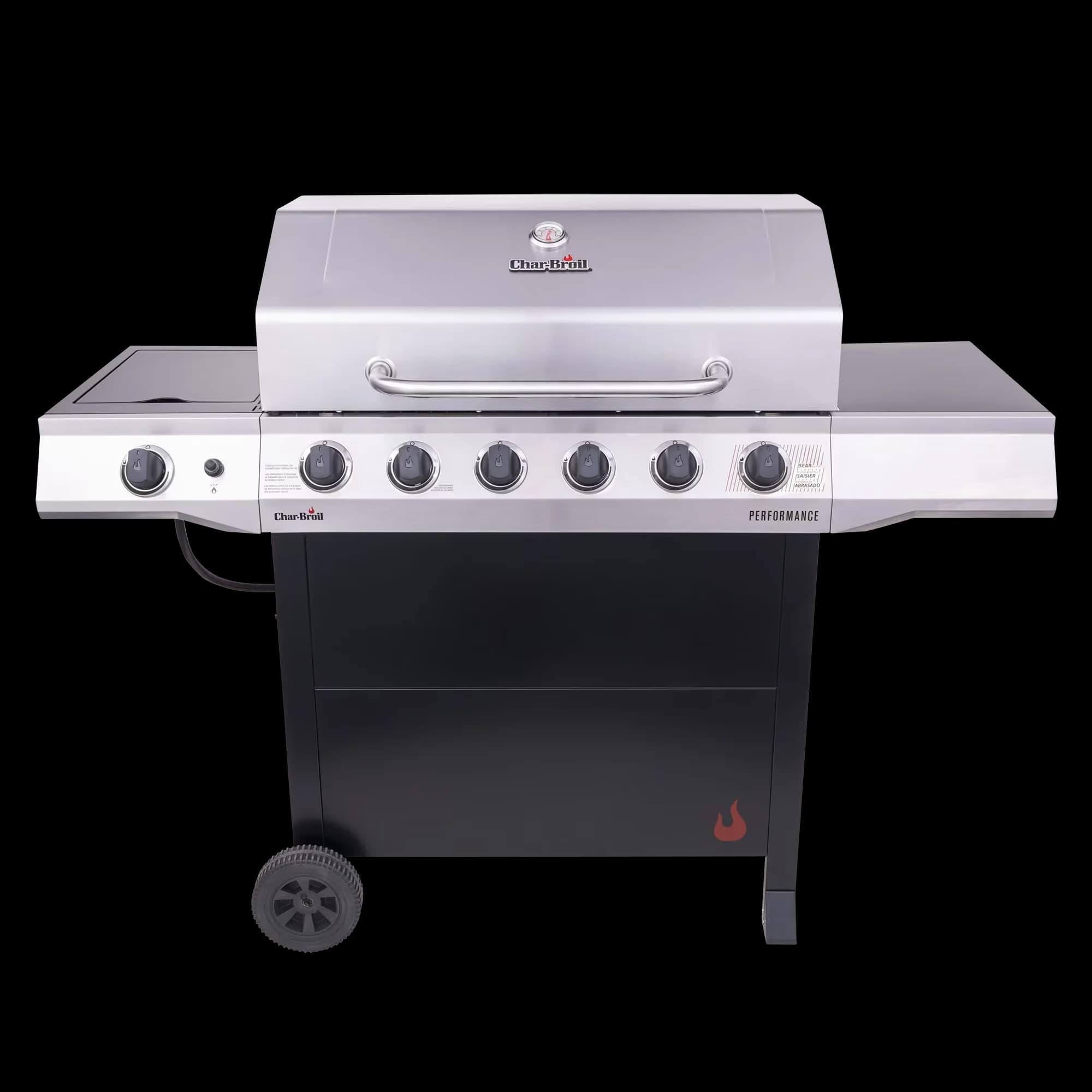 Gas Grill Innovative with Warming Rack, Heat Thermometer, ® Performance Series™ 6-Burner & Griddle - Heavy Duty Steel Silver Model F458CF