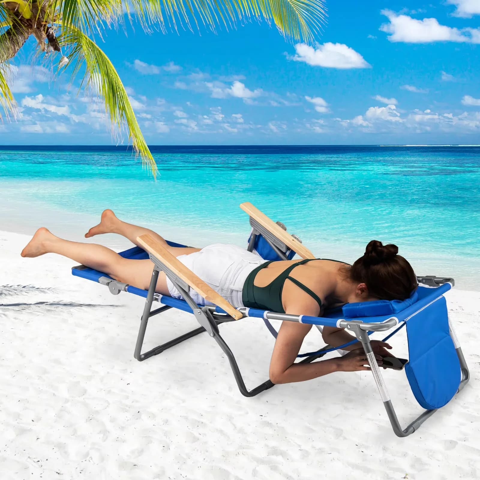 Beach Chair Reliable with Adjustable, Folding, Adjustable Backrest - Blue Model E5C8A8