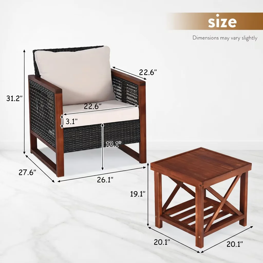Premium Patio Conversation Set with Storage - Beige Rattan, Acacia Wood, Polyester Fabric, Sponge Model 4B4091