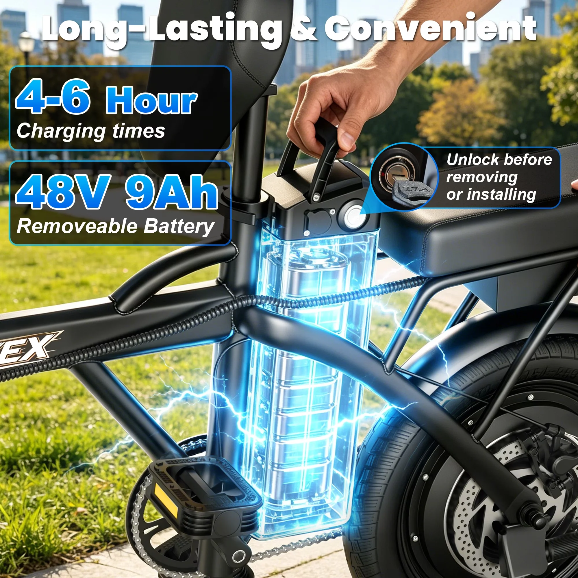 Modern Electric Bike with Battery, 500W, 500W Adult Bicycle - Black HQ14PRO Model 049EC3