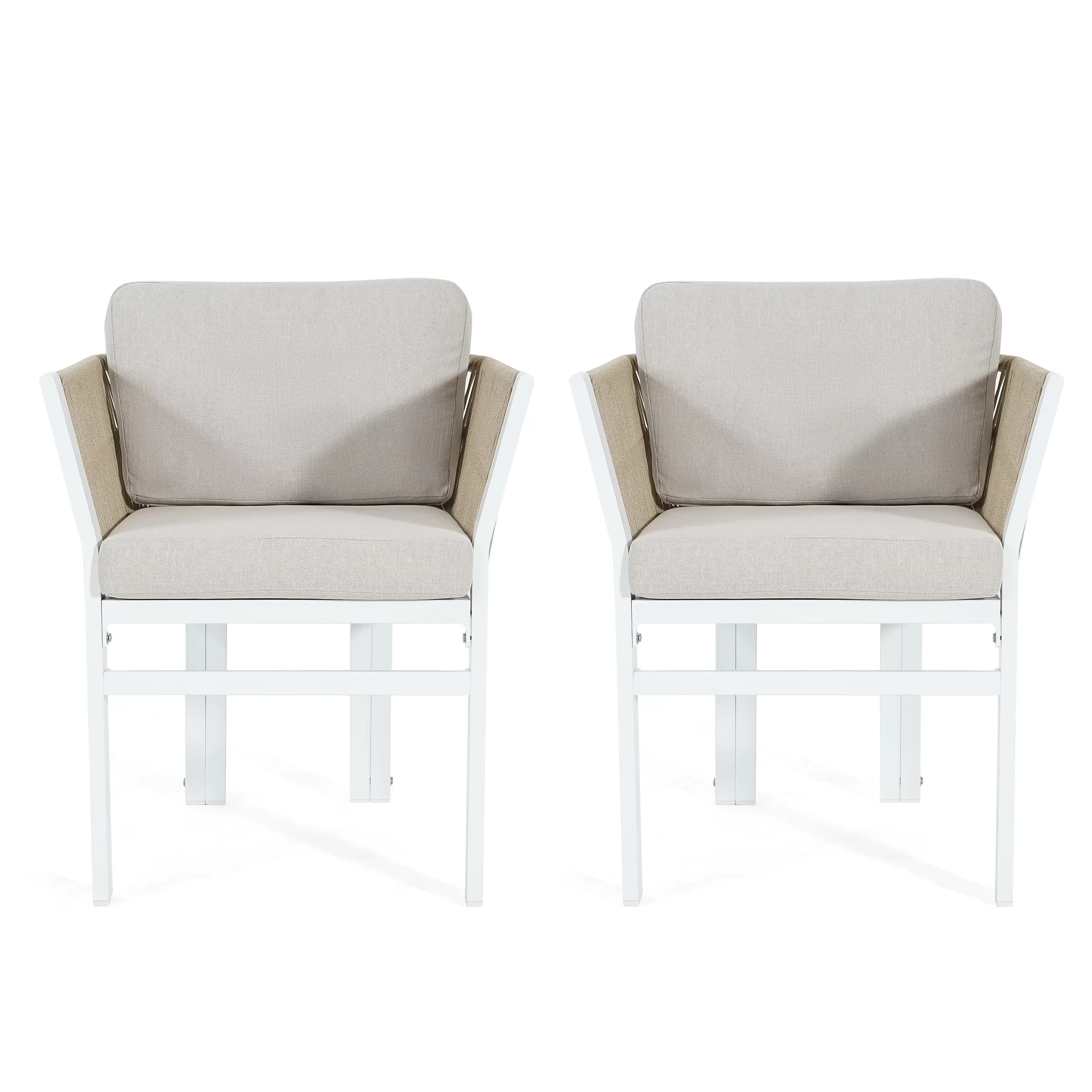 Innovative Patio Conversation Set with Weatherproof, Beige Cushions and Rattan Accents, Beige - Beige,White Aluminium,Fabric Model 862BC5