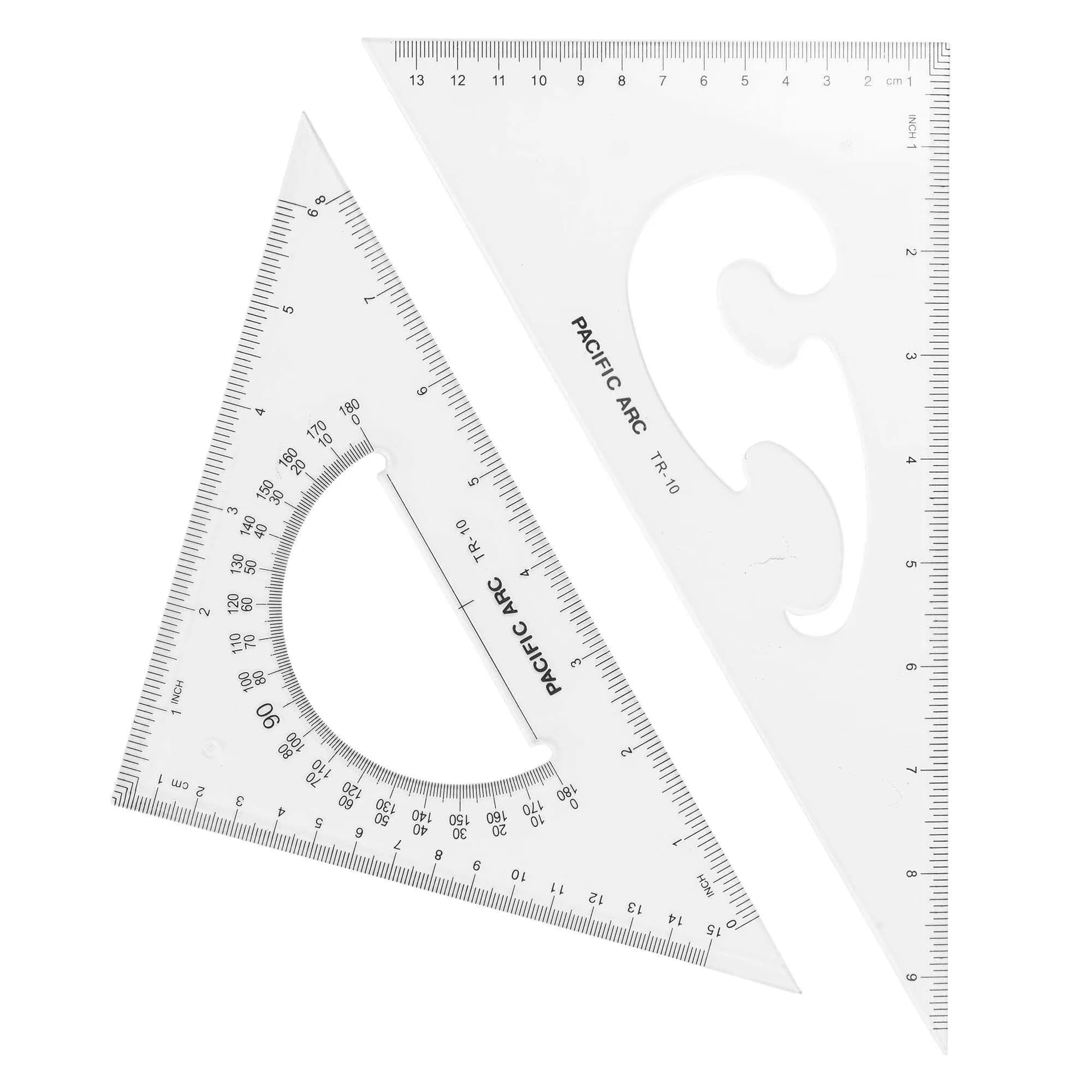 Measuring Layout Versatile with CHOOSE YOUR SIZE, Triangle 1: 30 and 60 degrees, Triangle Set 10 Inch 30/60 & 45/90 - Plastic Clear Model 006D00